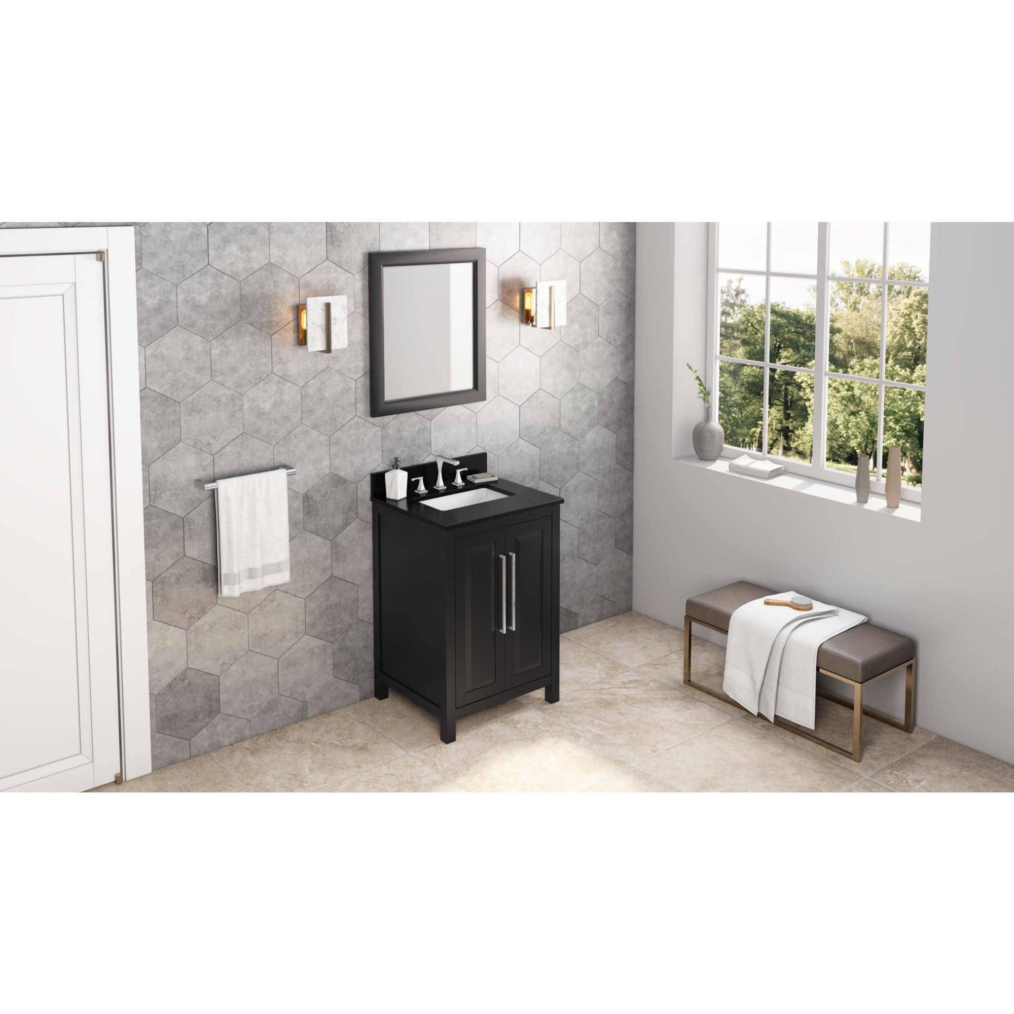24" Black Cade Vanity, Black Granite Vanity Top, undermount rectangle bowl