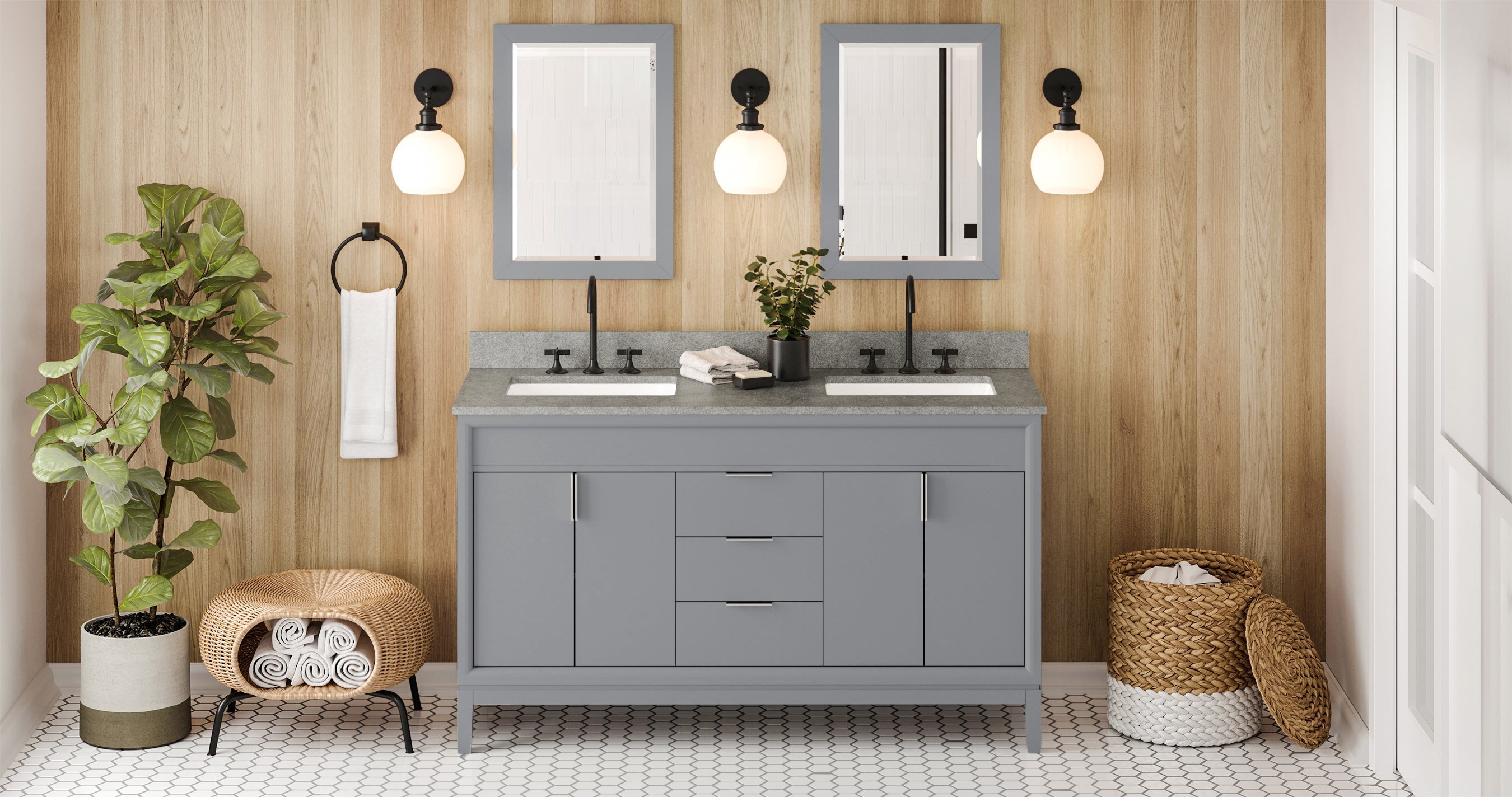 60" Theodora Vanity – Double Bowl – Grey