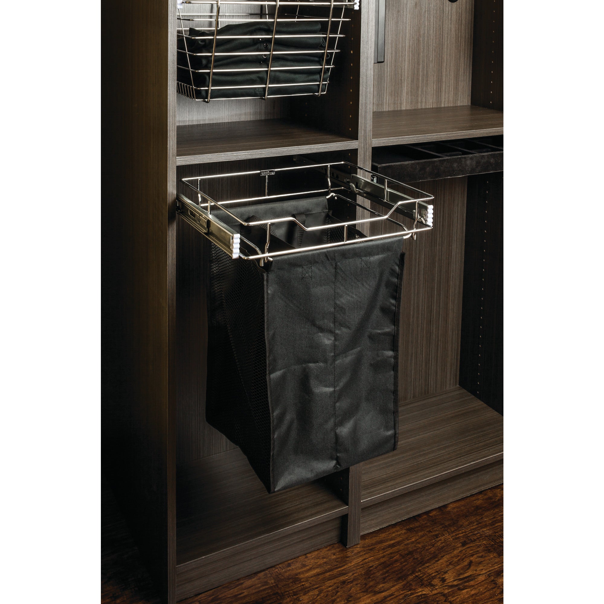 Satin Nickel 14" Deep Pullout Canvas Hamper with Removable Laundry Bag