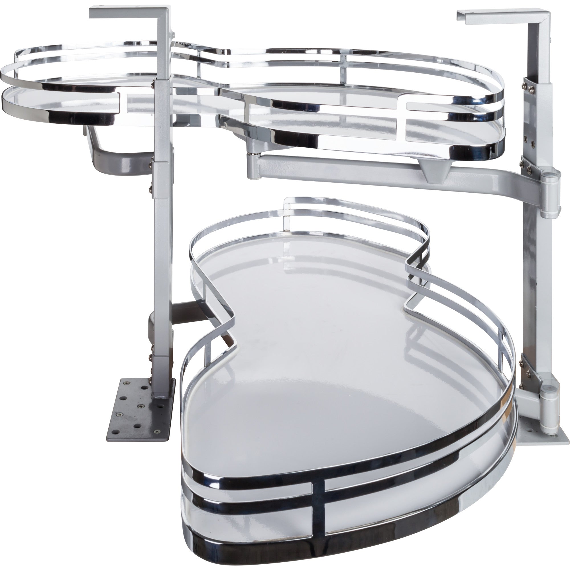 21" Polished Chrome and White Blind Corner Swingout for Openings on the Right of the Blind