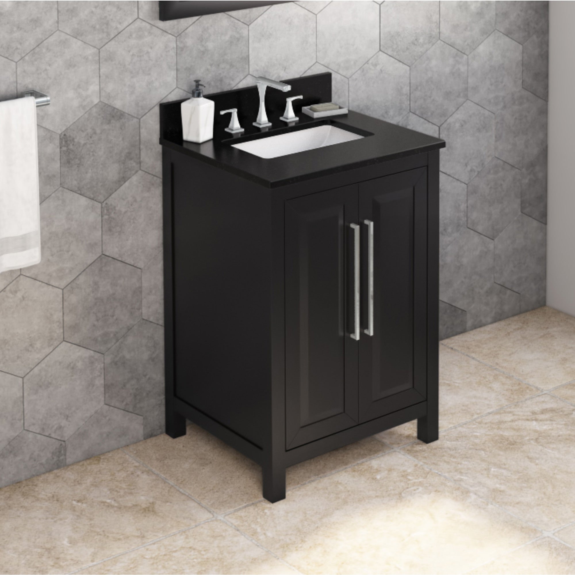 24" Black Cade Vanity, Black Granite Vanity Top, undermount rectangle bowl