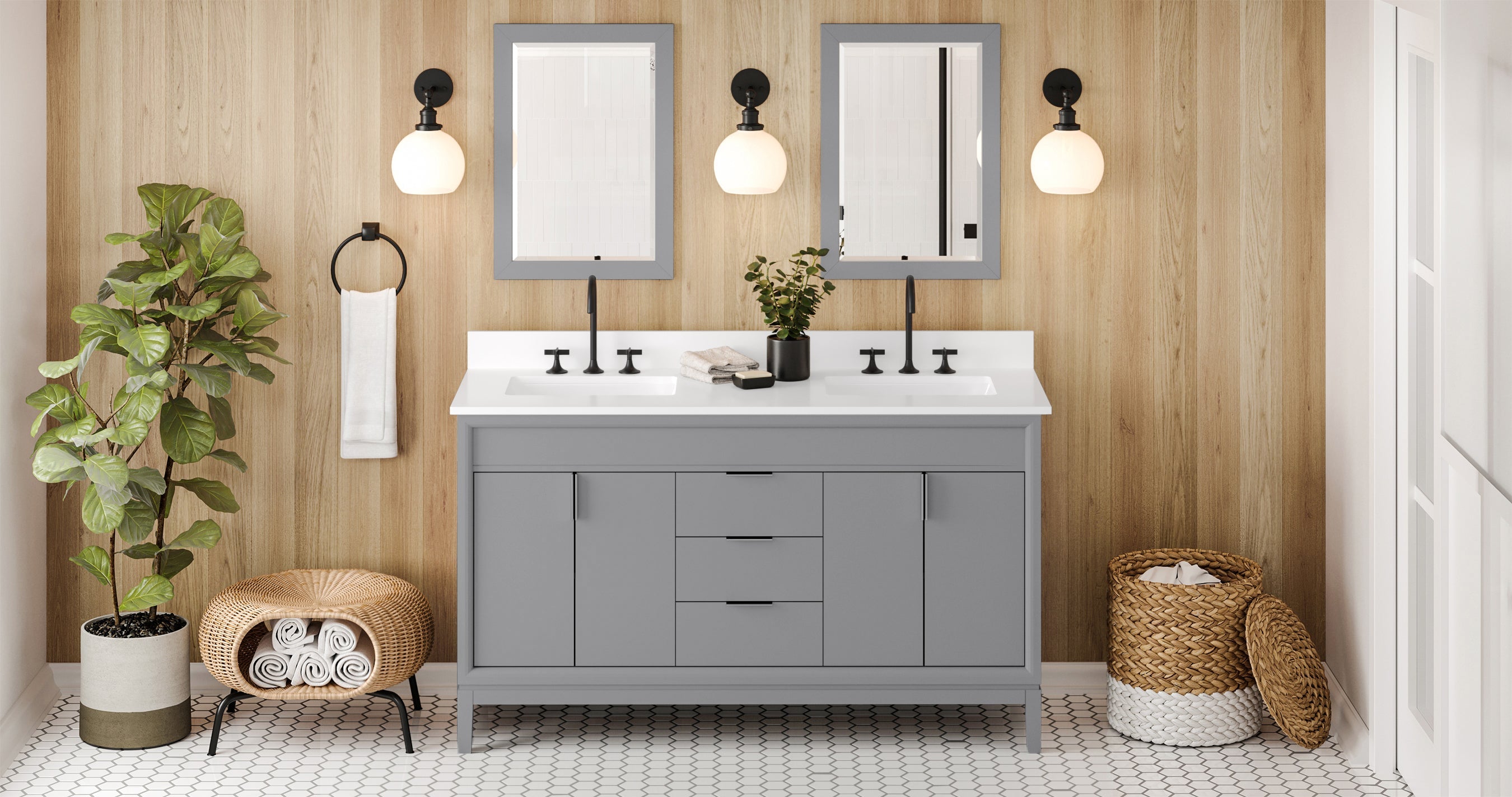 60" Theodora Vanity – Double Bowl – Grey