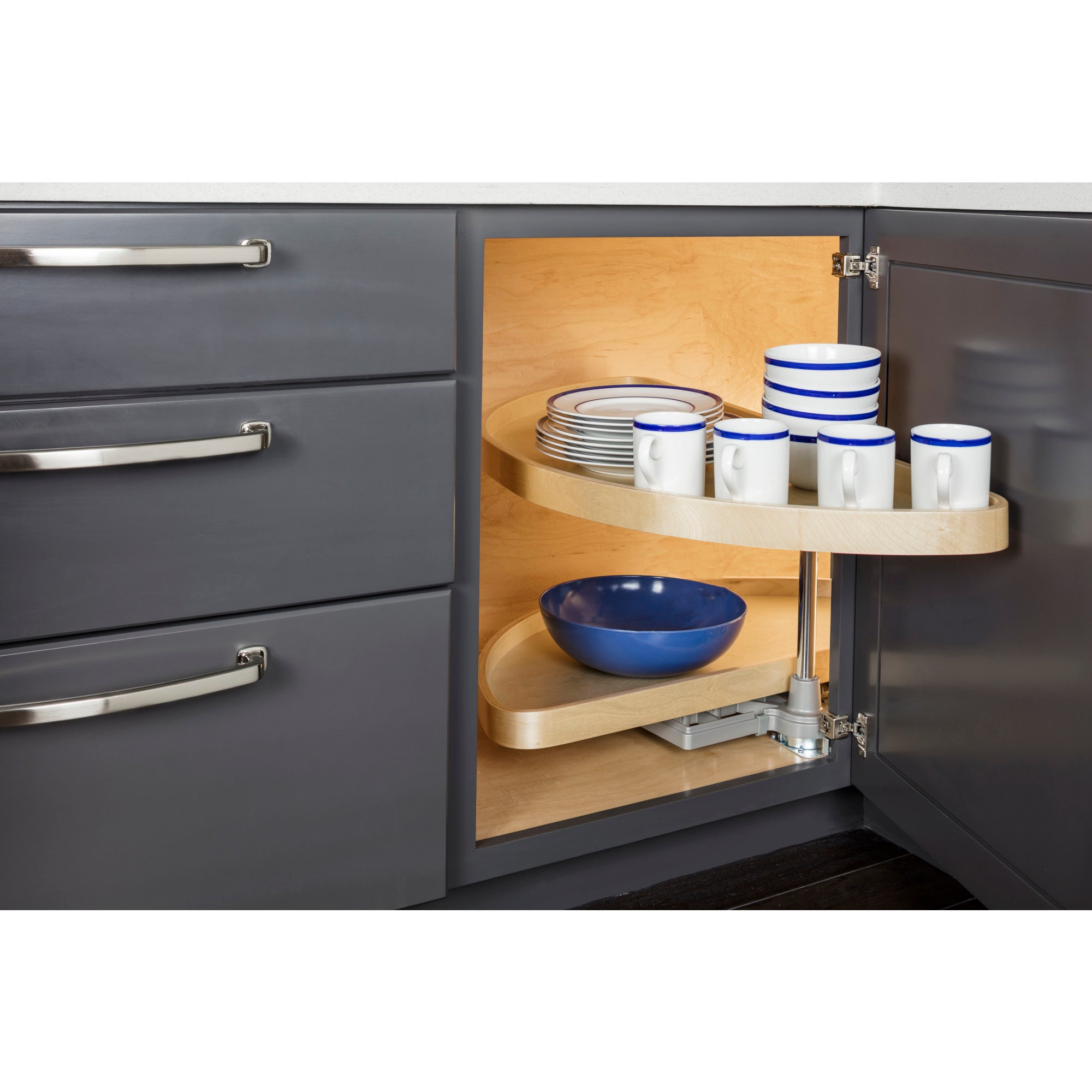 35" Wood Half-Moon Lazy Susan