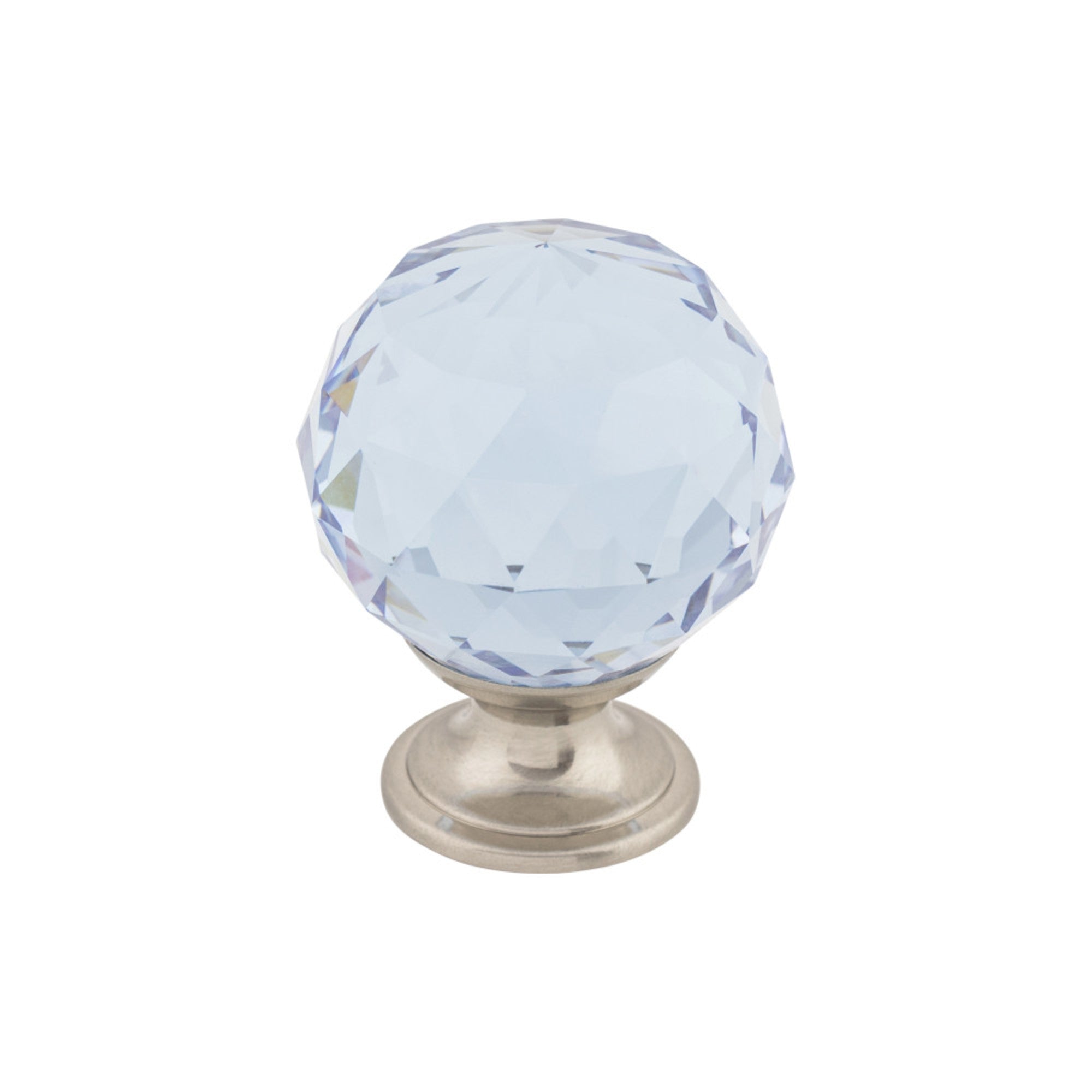 Light Blue Crystal Round Knob - Brushed Satin Nickel
