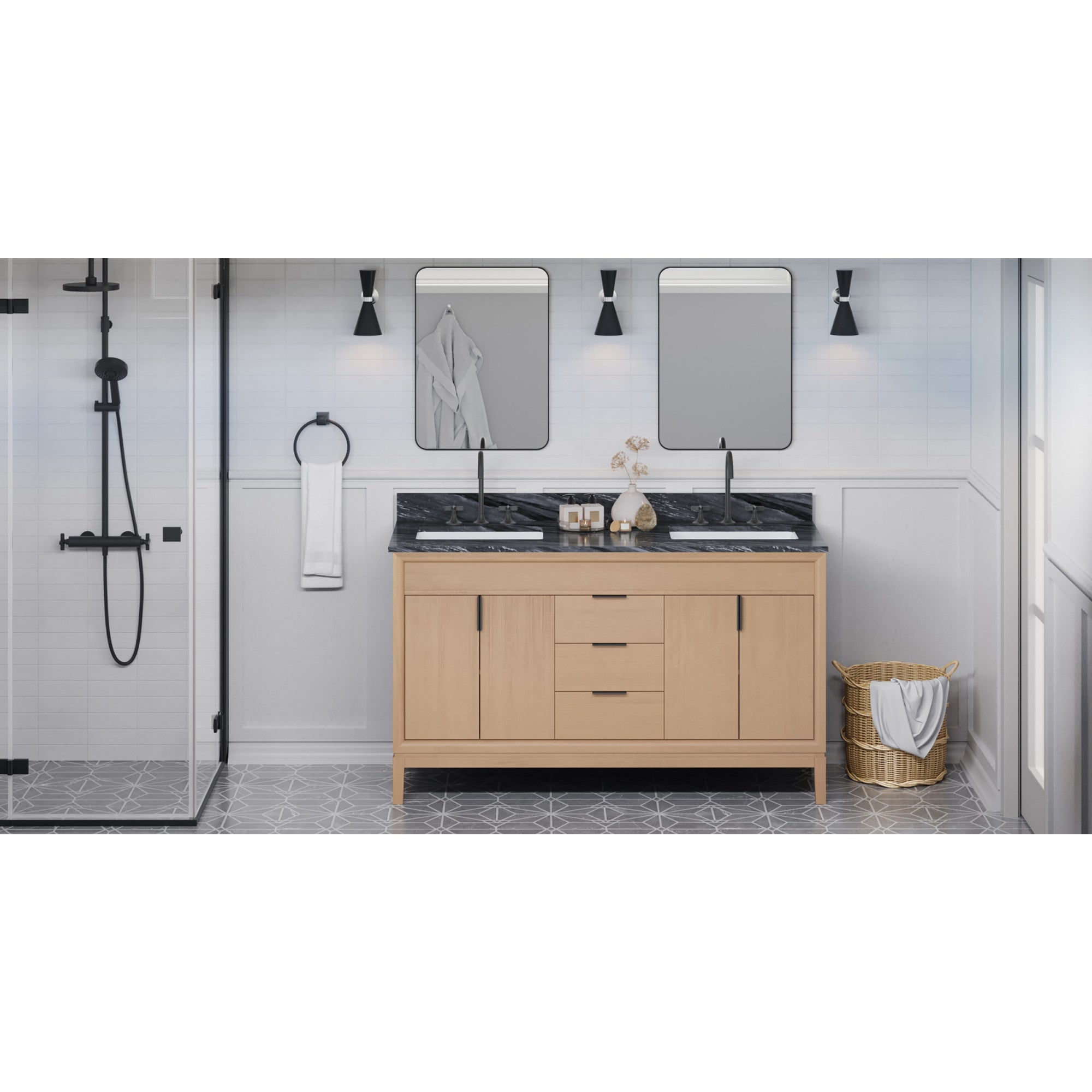 60" Theodora Vanity – Double Bowl – Natural Oak