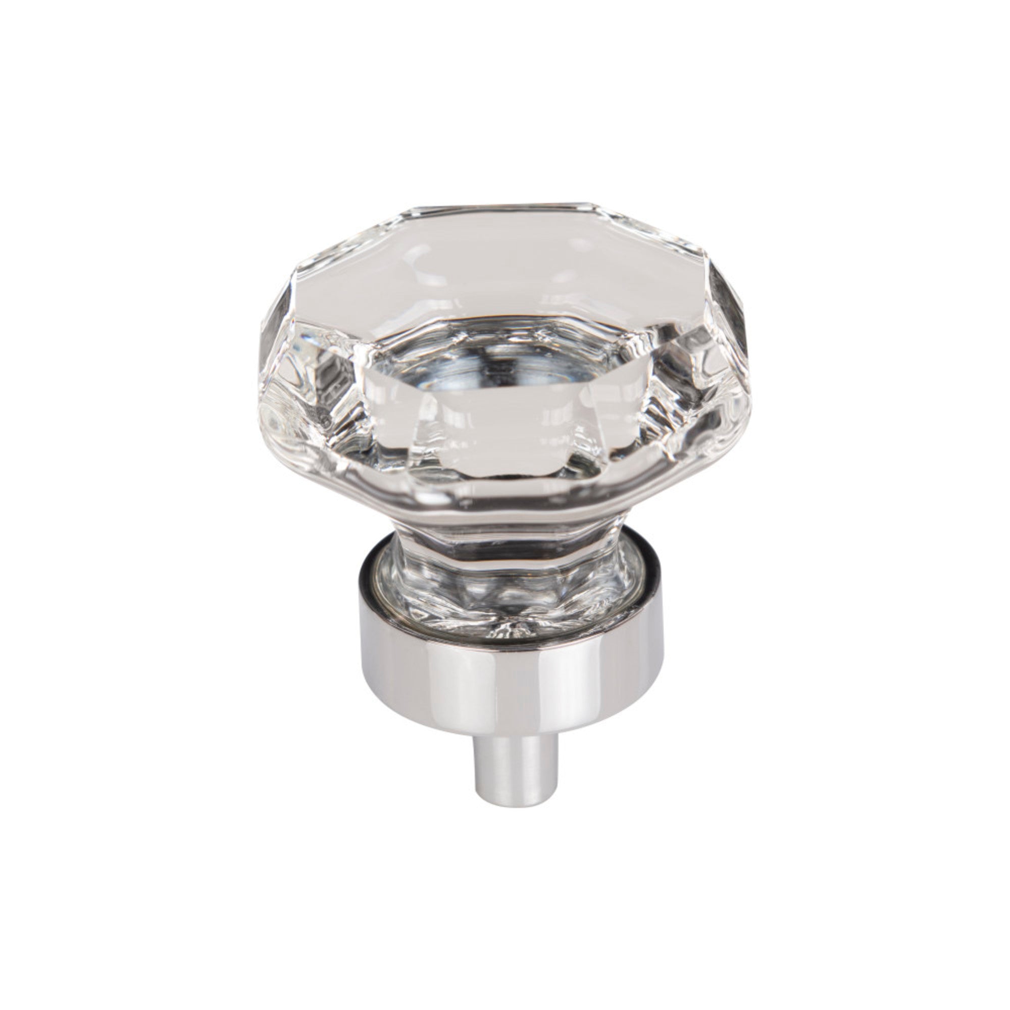 Clear Octagon Crystal 1 3/8" Diameter Round Knob - Polished Chrome