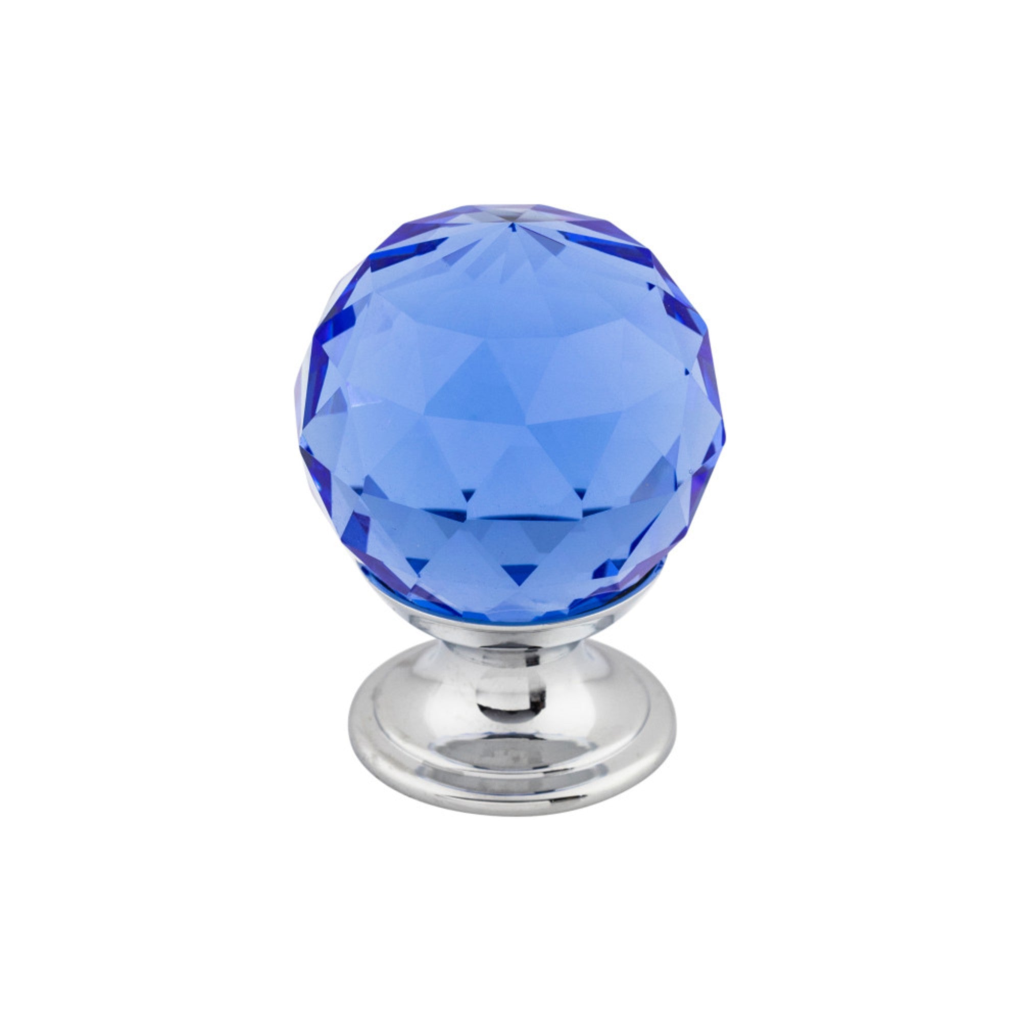 Blue Crystal 1 1/8" Diameter Round Knob - Polished Chrome