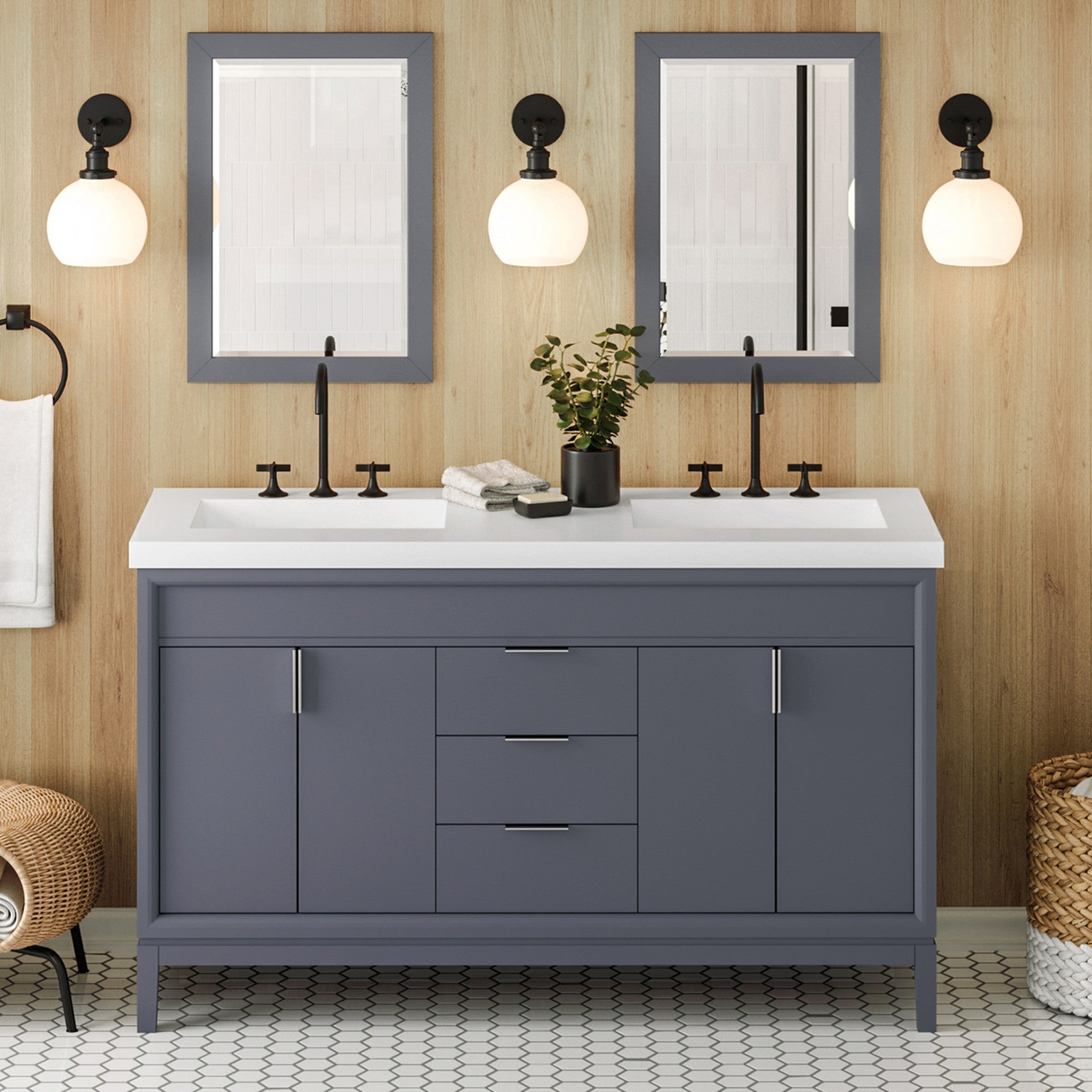 60" Theodora Vanity – Double Bowl – Blue Steel