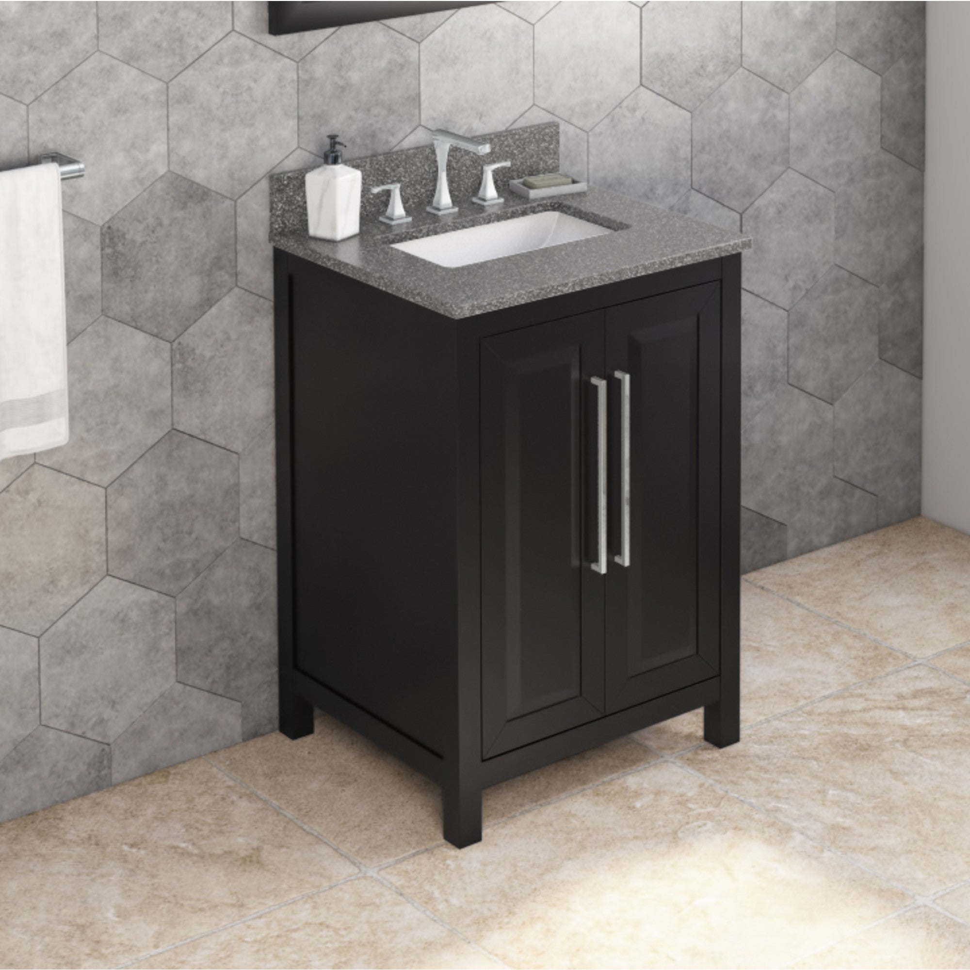 24" Black Cade Vanity, Boulder Cultured Marble Vanity Top, undermount rectangle bowl