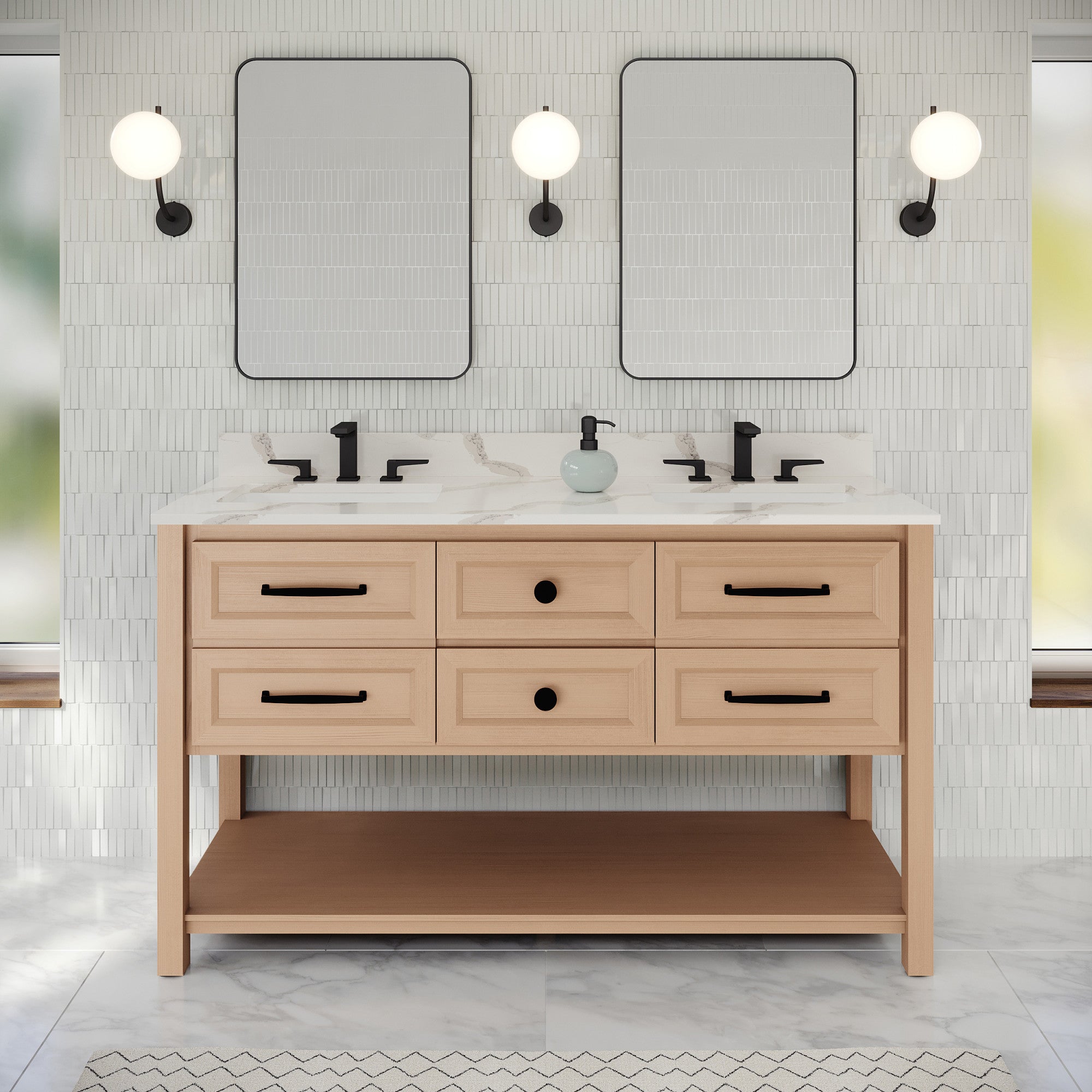 60" Kipling Vanity – Double Bowl – Natural Oak