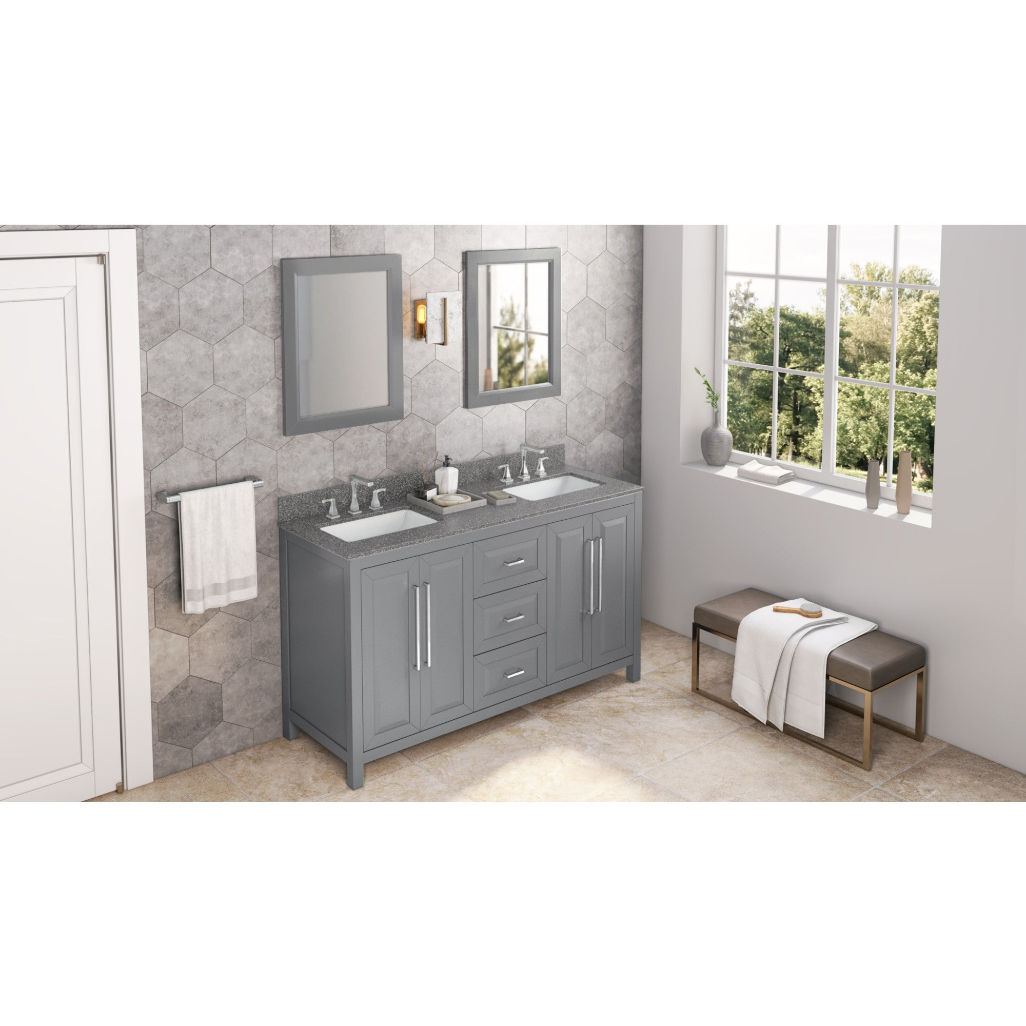 60" Cade Vanity – Double Bowl - Grey - Boulder Cultured Marble