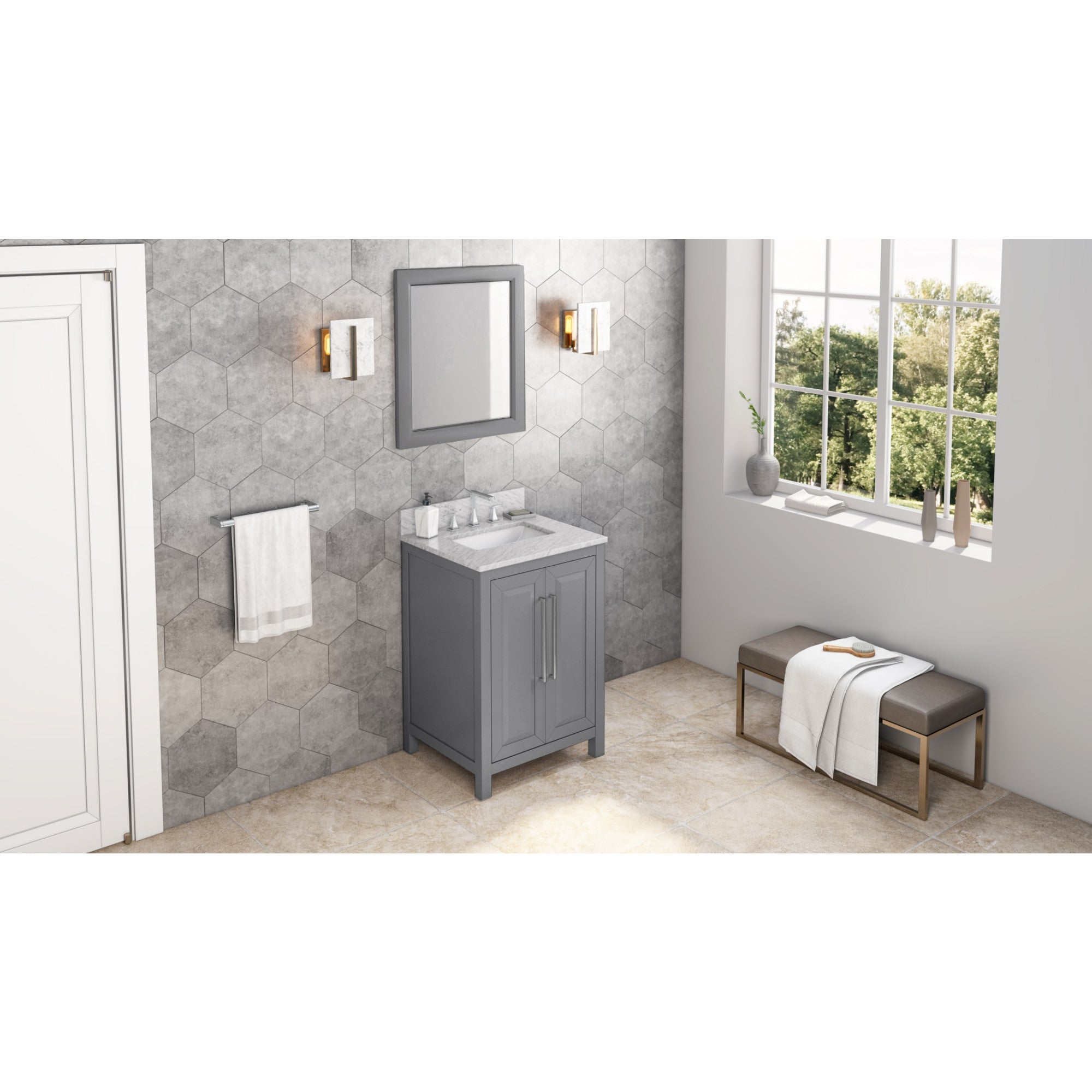 24" Cade Vanity - Grey - White Carrara Marble