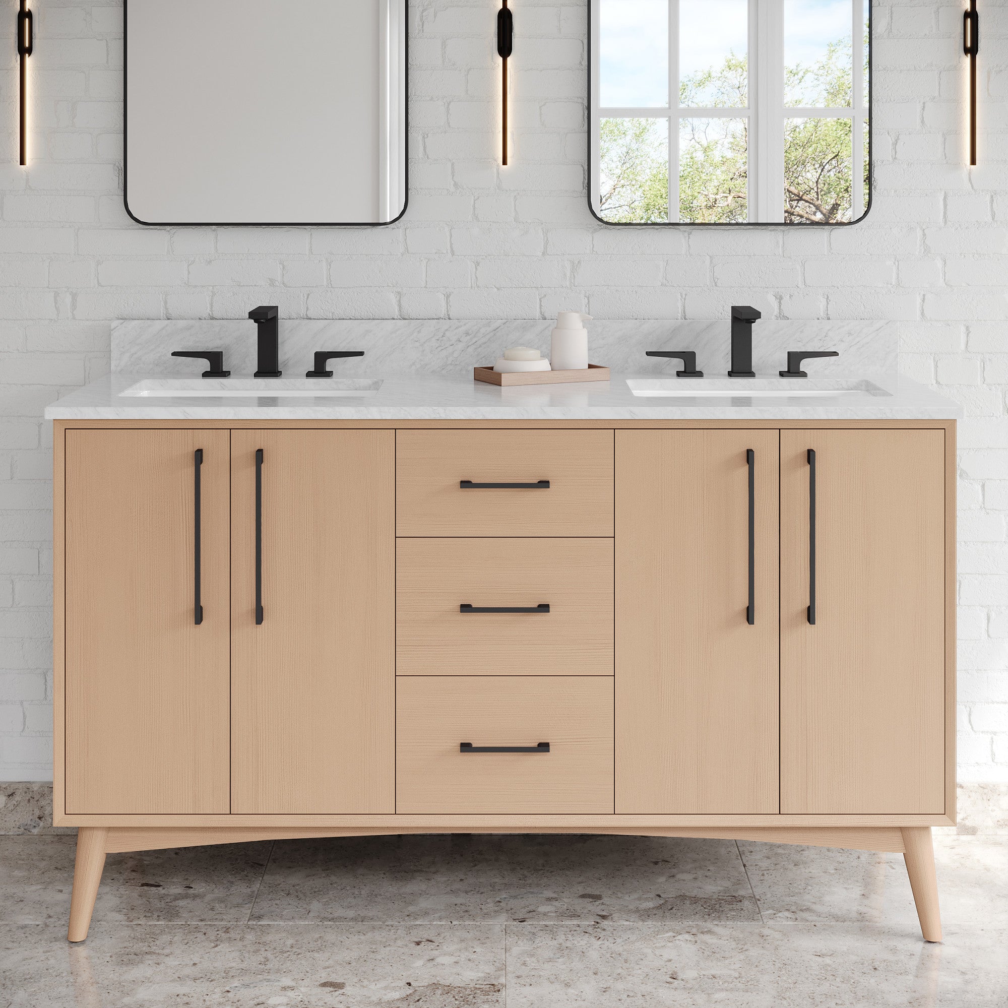 60" Dashwood Vanity – Double Bowl – Natural Oak