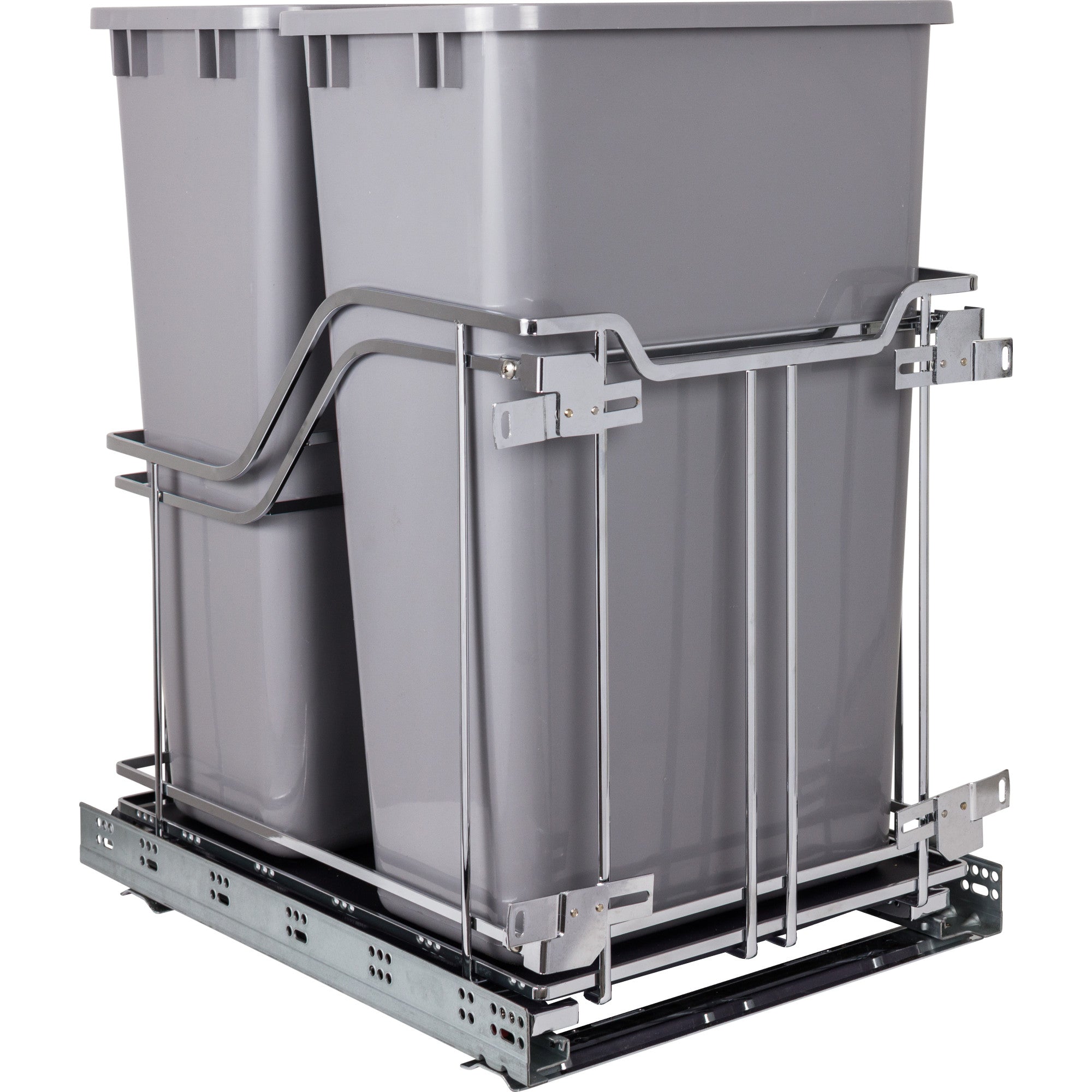 Double 50 Quart Polished Chrome STORAGE WITH STYLE® Metal Soft-close Trashcan Pullout