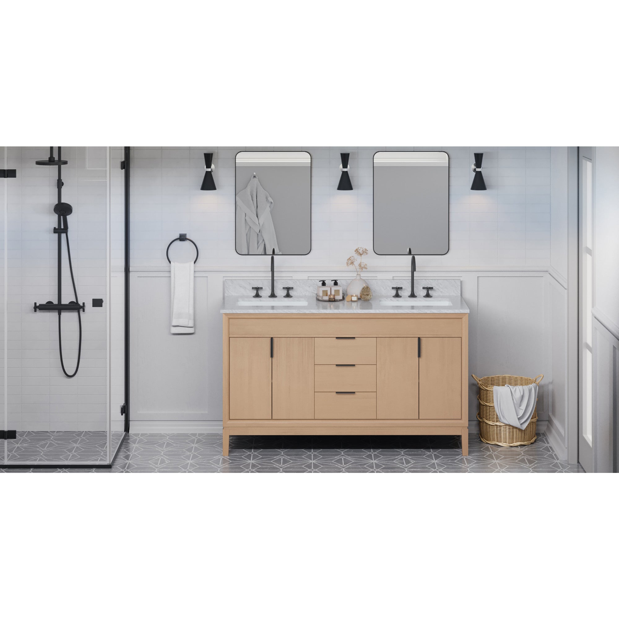 60" Theodora Vanity – Double Bowl – Natural Oak
