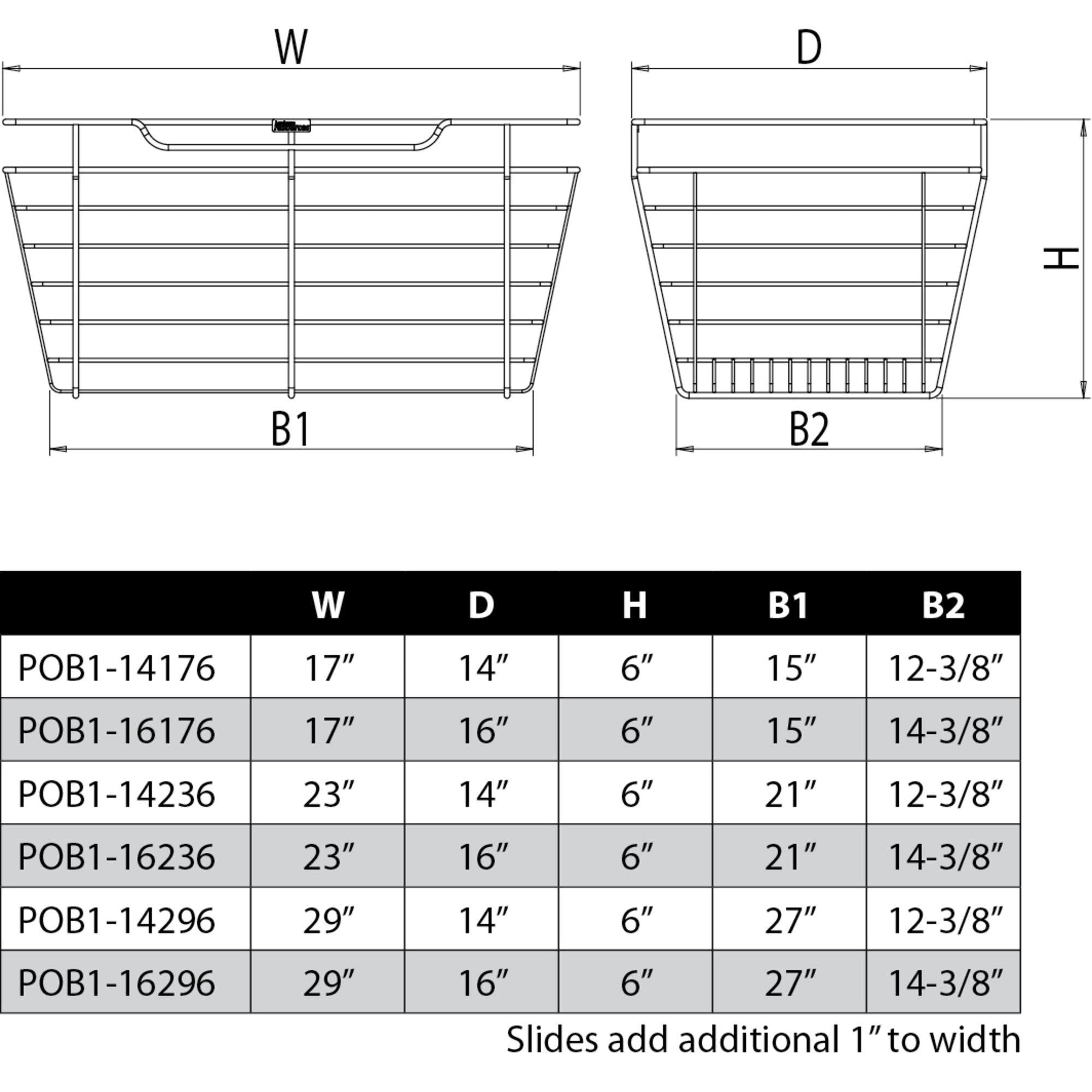Satin Nickel Closet Pullout Basket with Slides 16"D x 23"W x 6"H