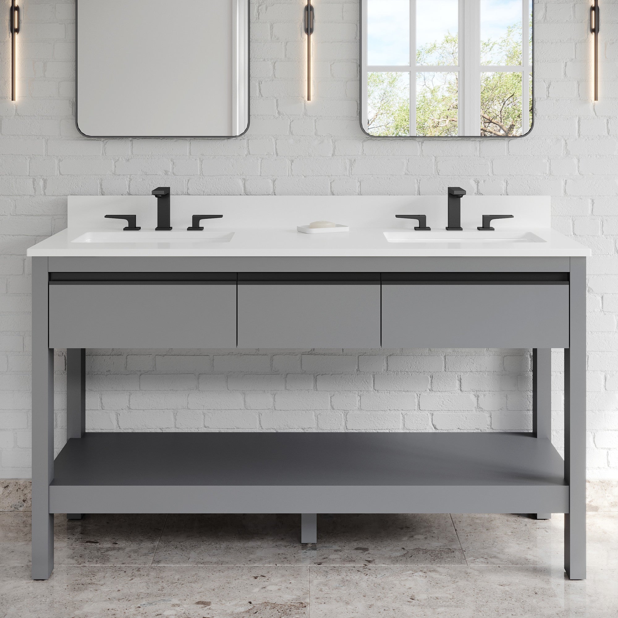 60" Jubilee Vanity – Double Bowl – Grey