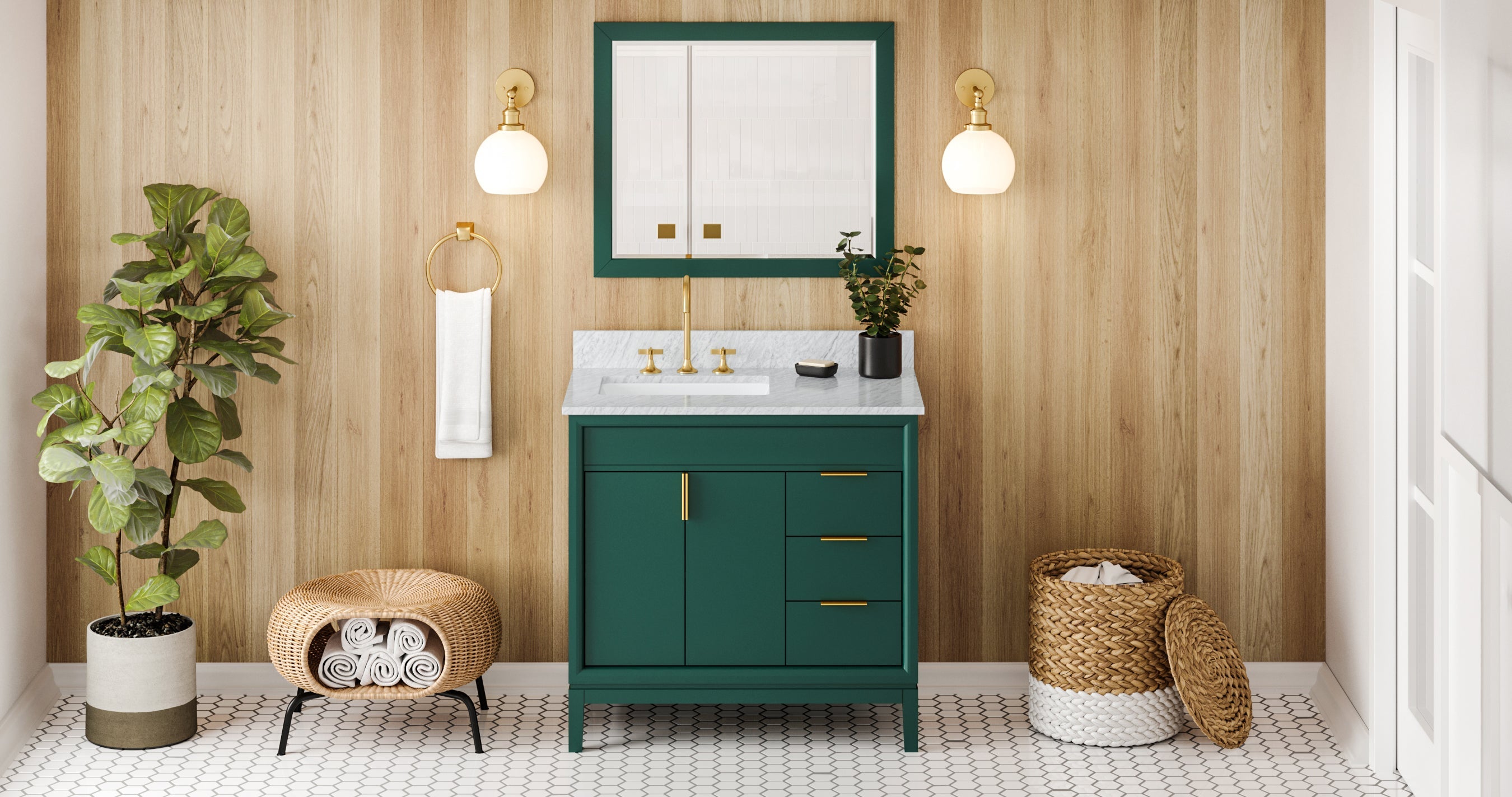 36" Theodora Vanity – Left Offset – Forest Green