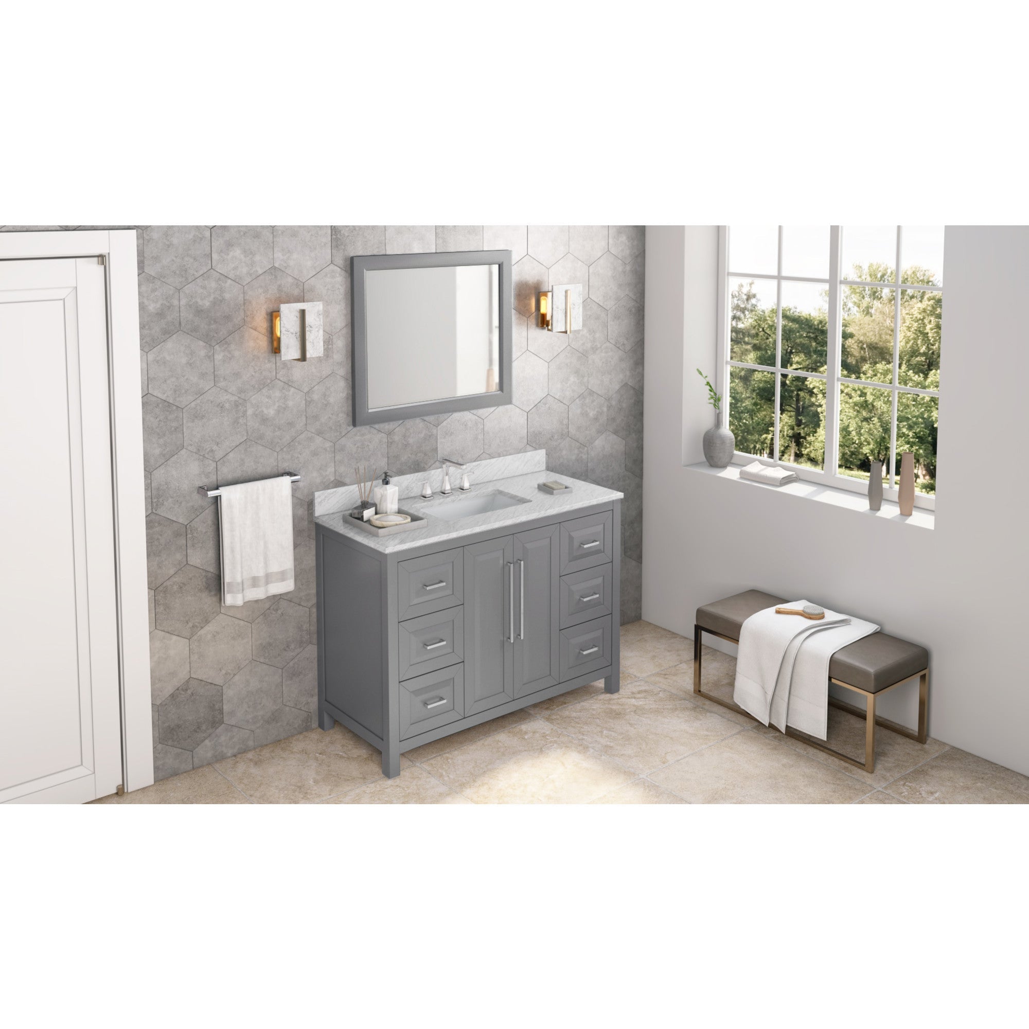 48" Cade Vanity - Grey - White Carrara Marble