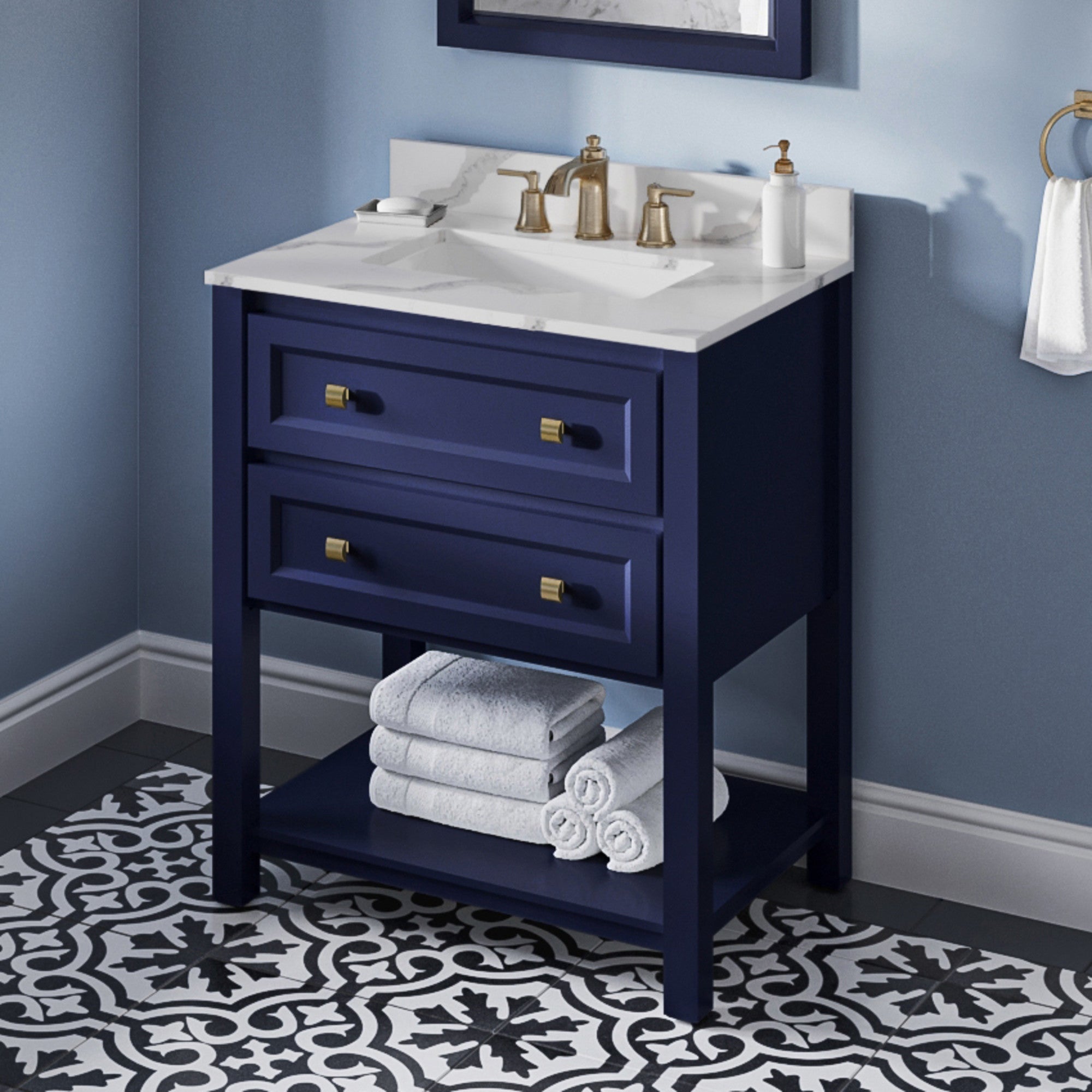 30" Hale Blue Adler Vanity, Calacatta Vienna Quartz Vanity Top, undermount rectangle bowl