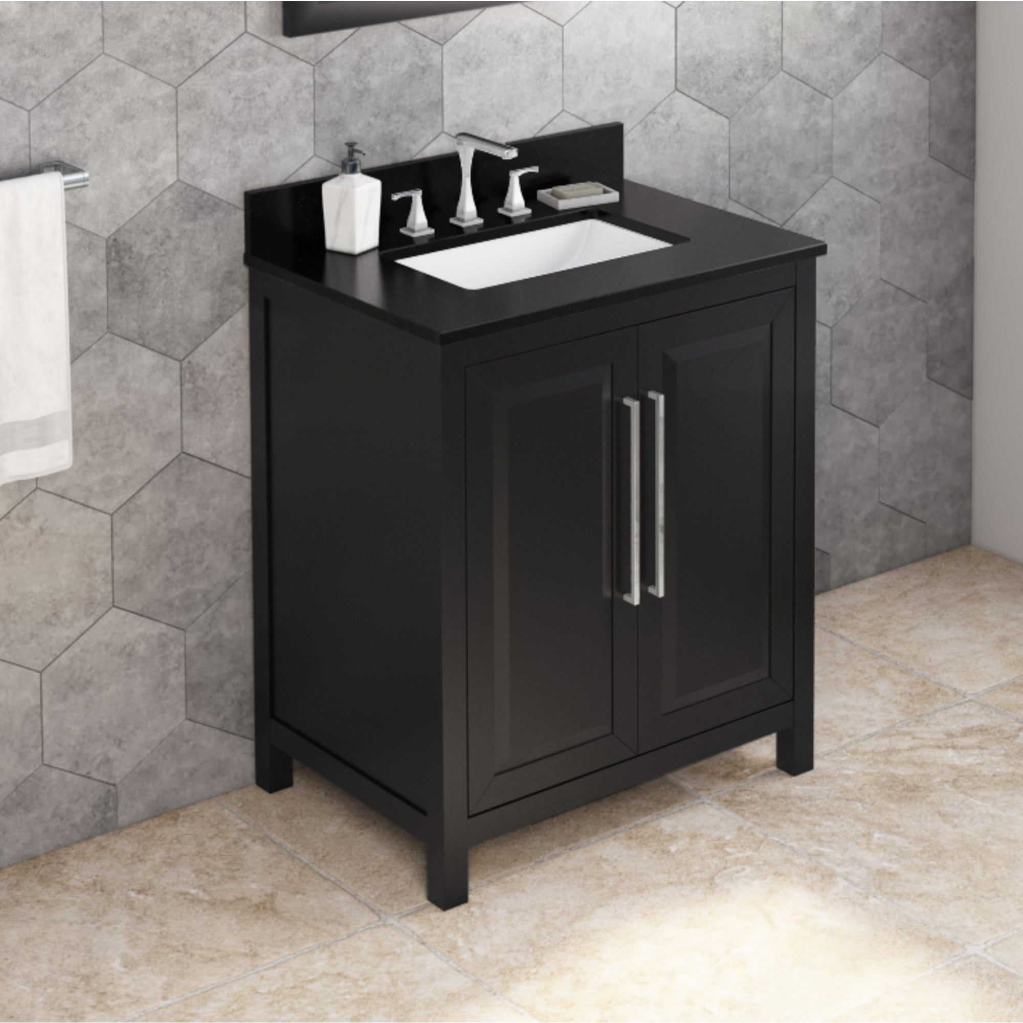 30" Black Cade Vanity, Black Granite Vanity Top, undermount rectangle bowl