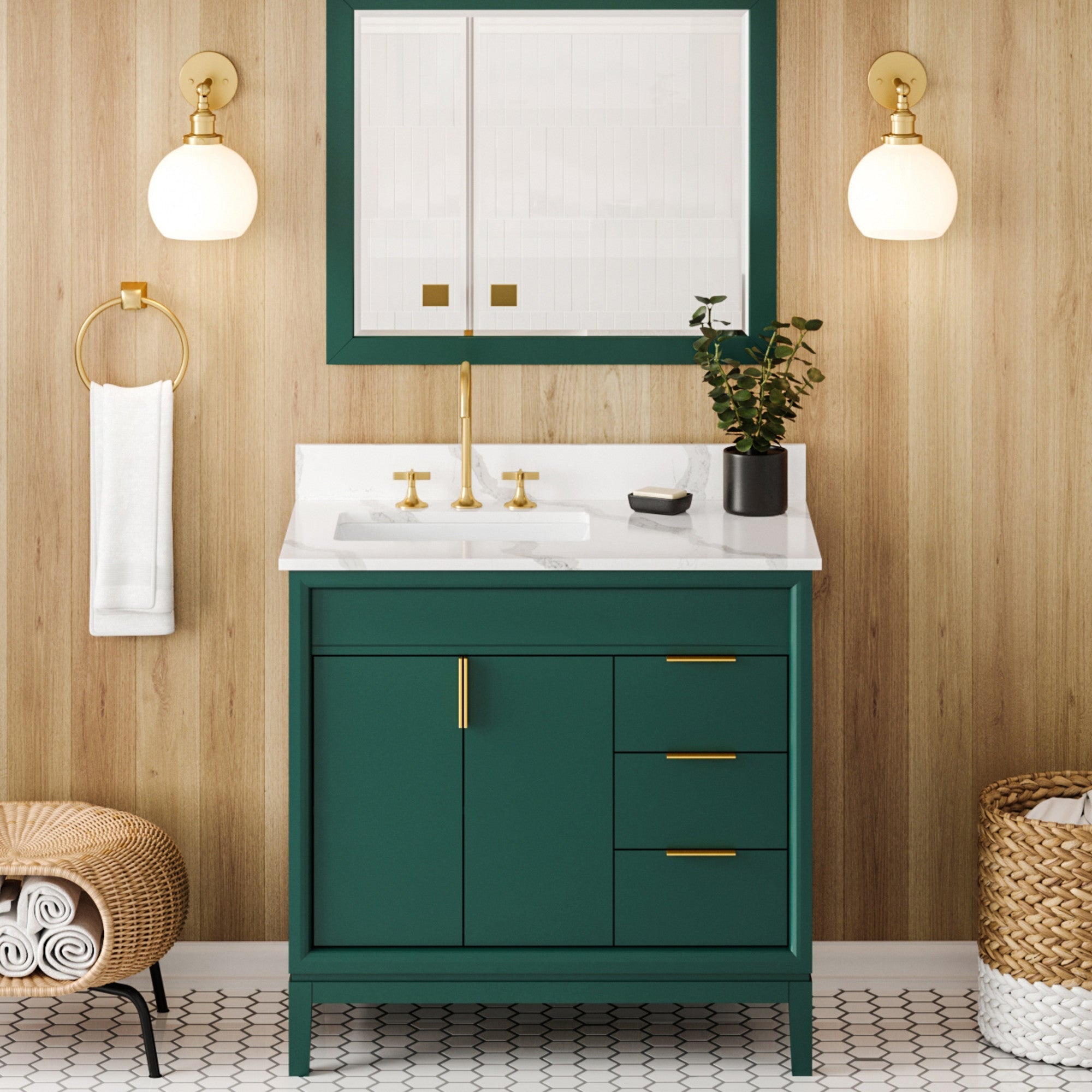 36" Theodora Vanity – Left Offset – Forest Green