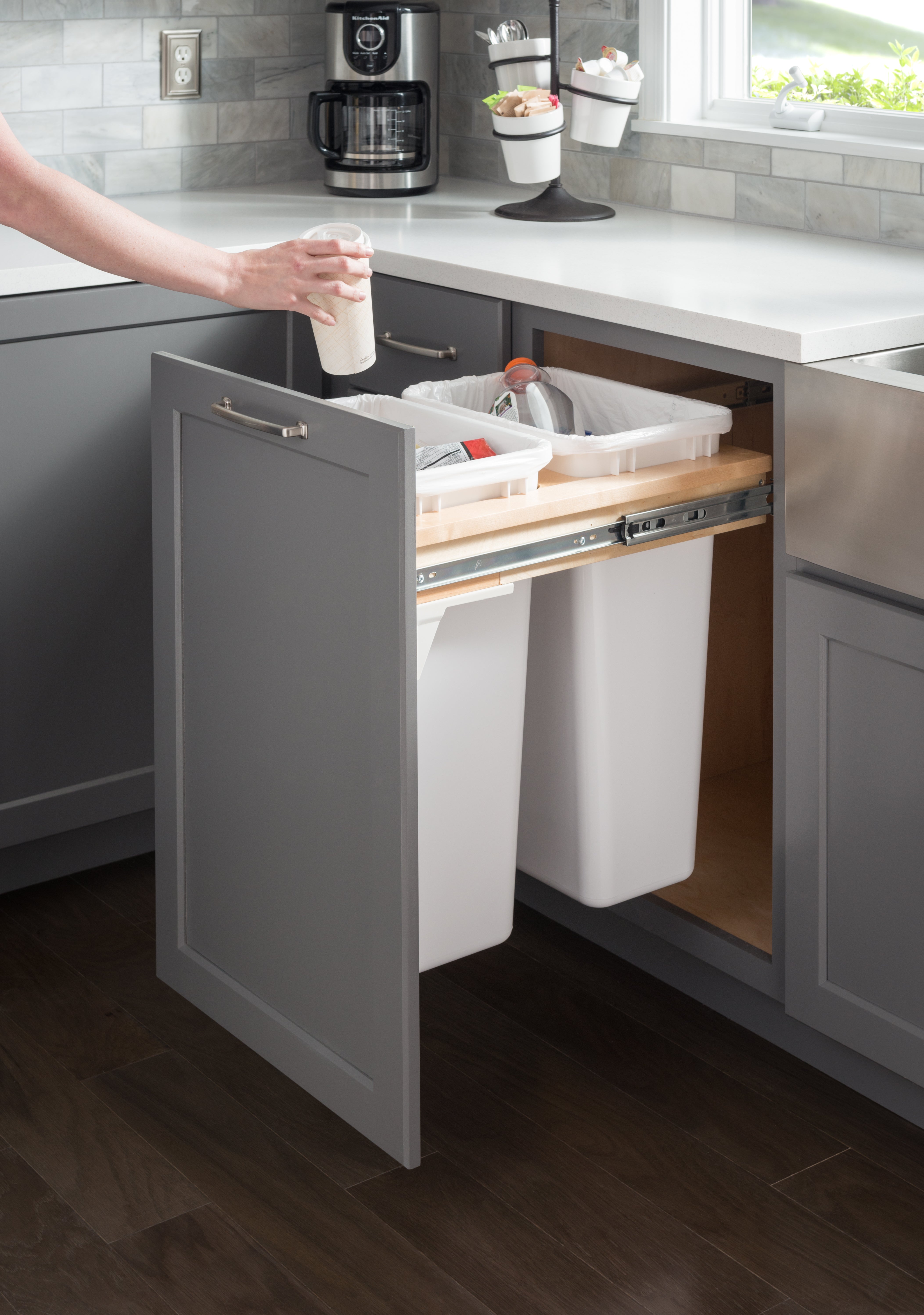 Double Grey 35 Quart Top-Mount Trashcan Pullout for 21" Opening