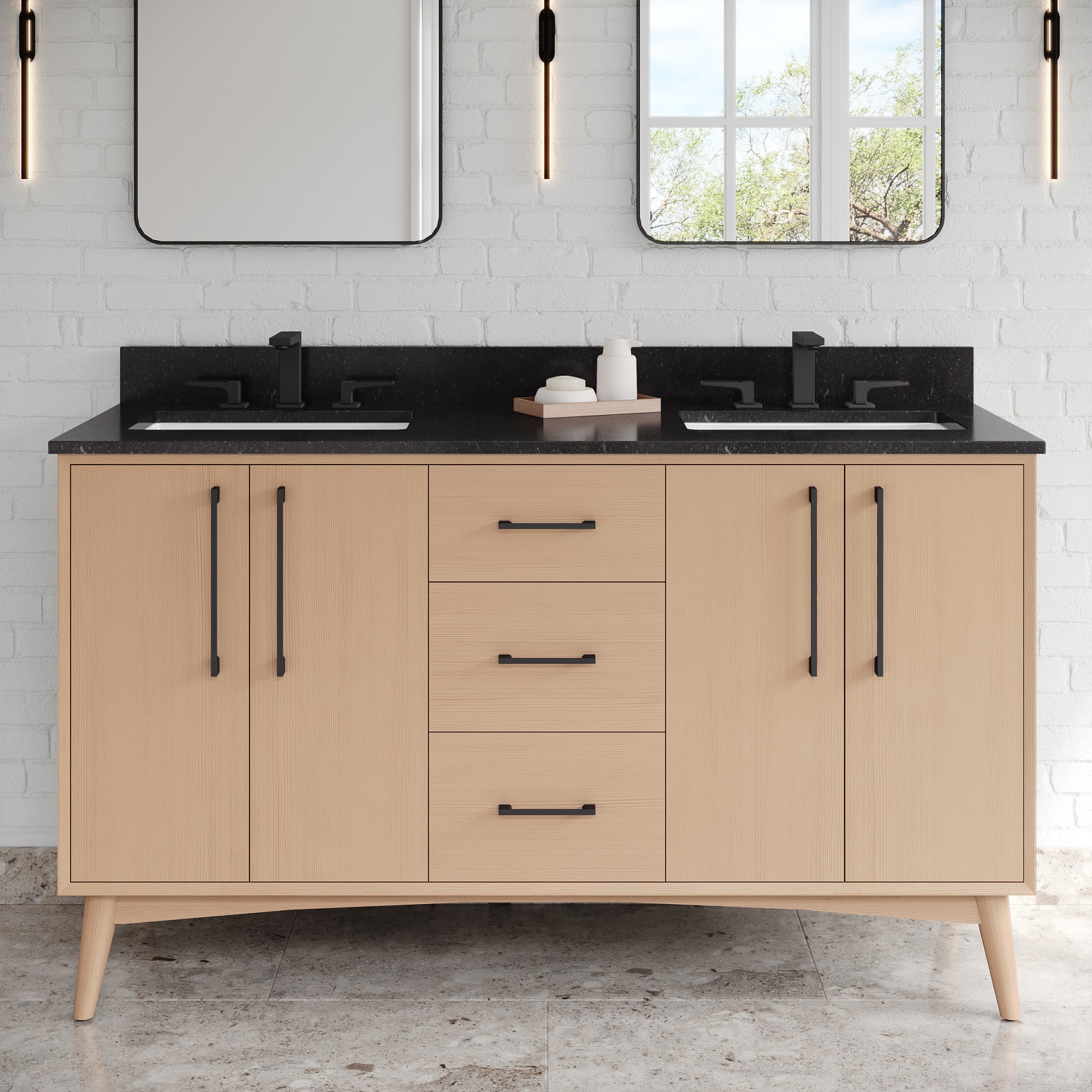 60" Dashwood Vanity – Double Bowl – Natural Oak