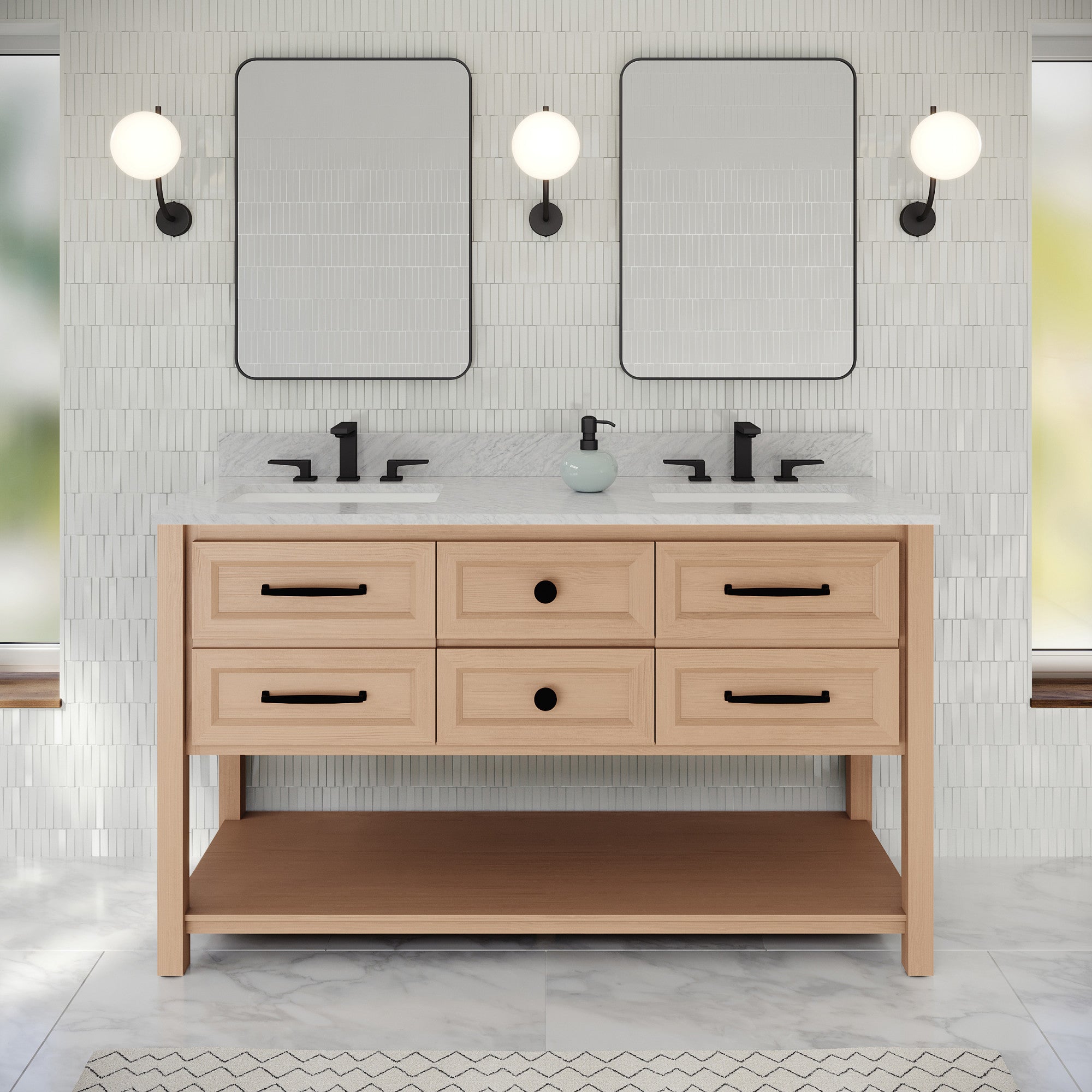 60" Kipling Vanity – Double Bowl – Natural Oak