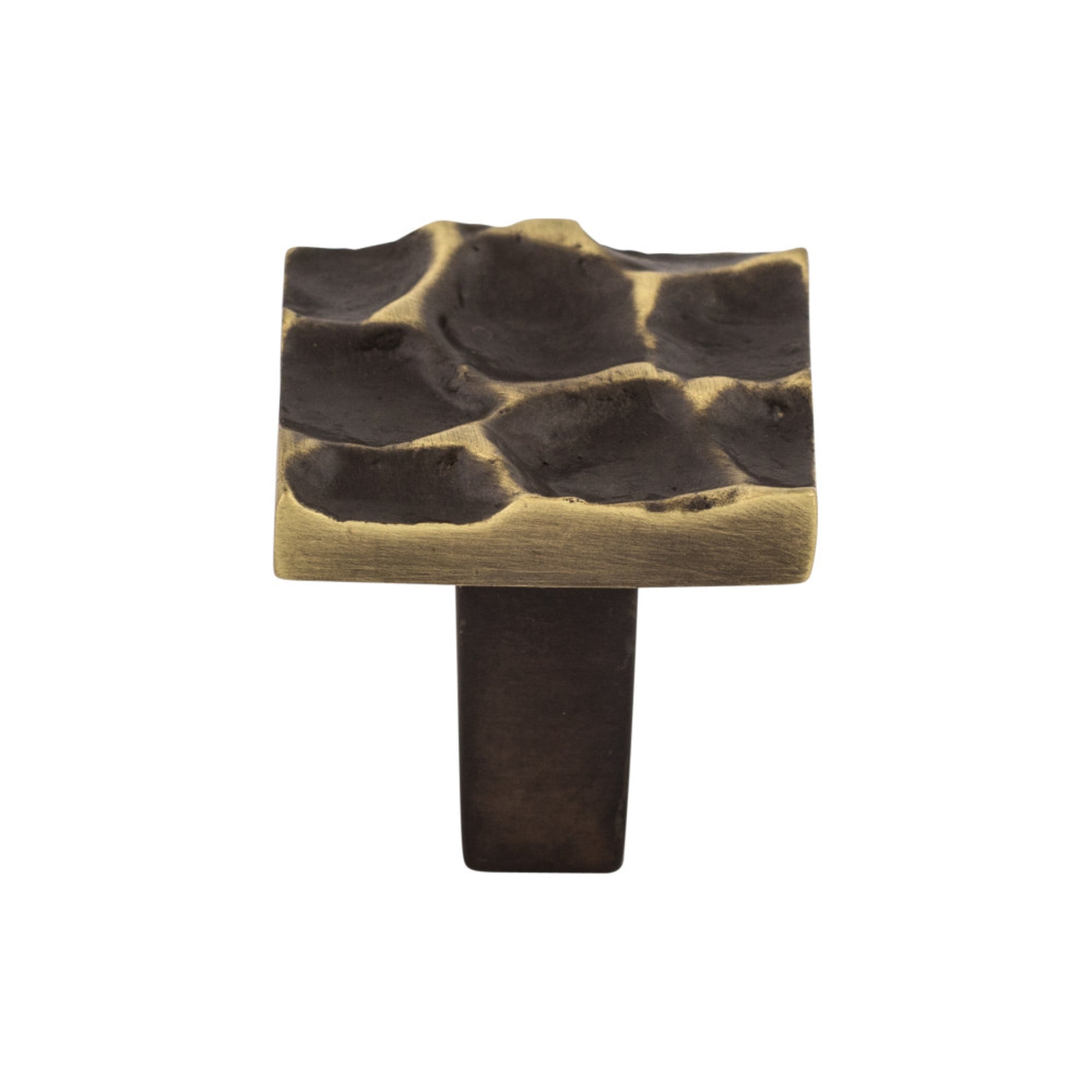 Cobblestone 1 1/8" Length Square Knob - Brass Antique