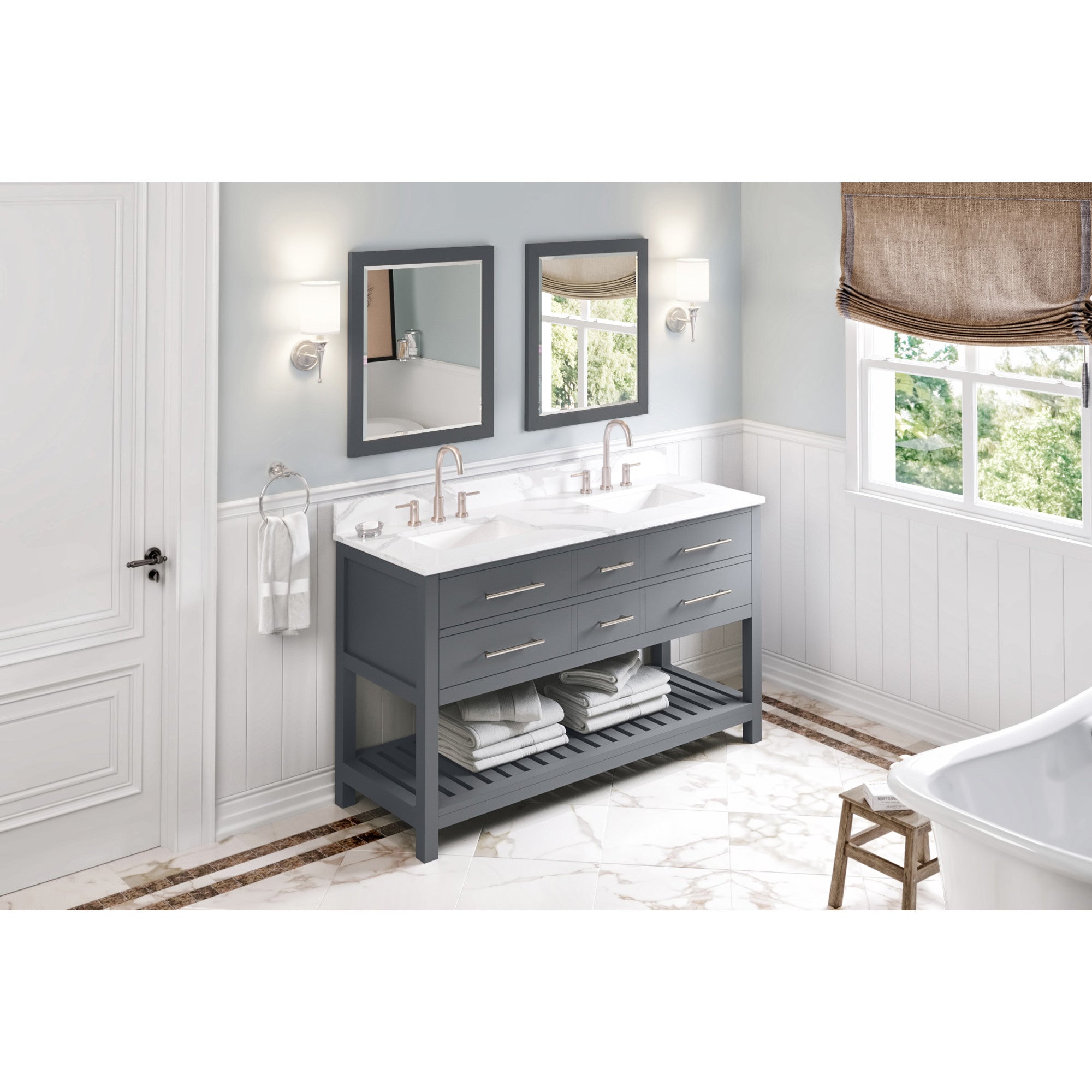 60" Wavecrest Vanity – Double Bowl – Grey