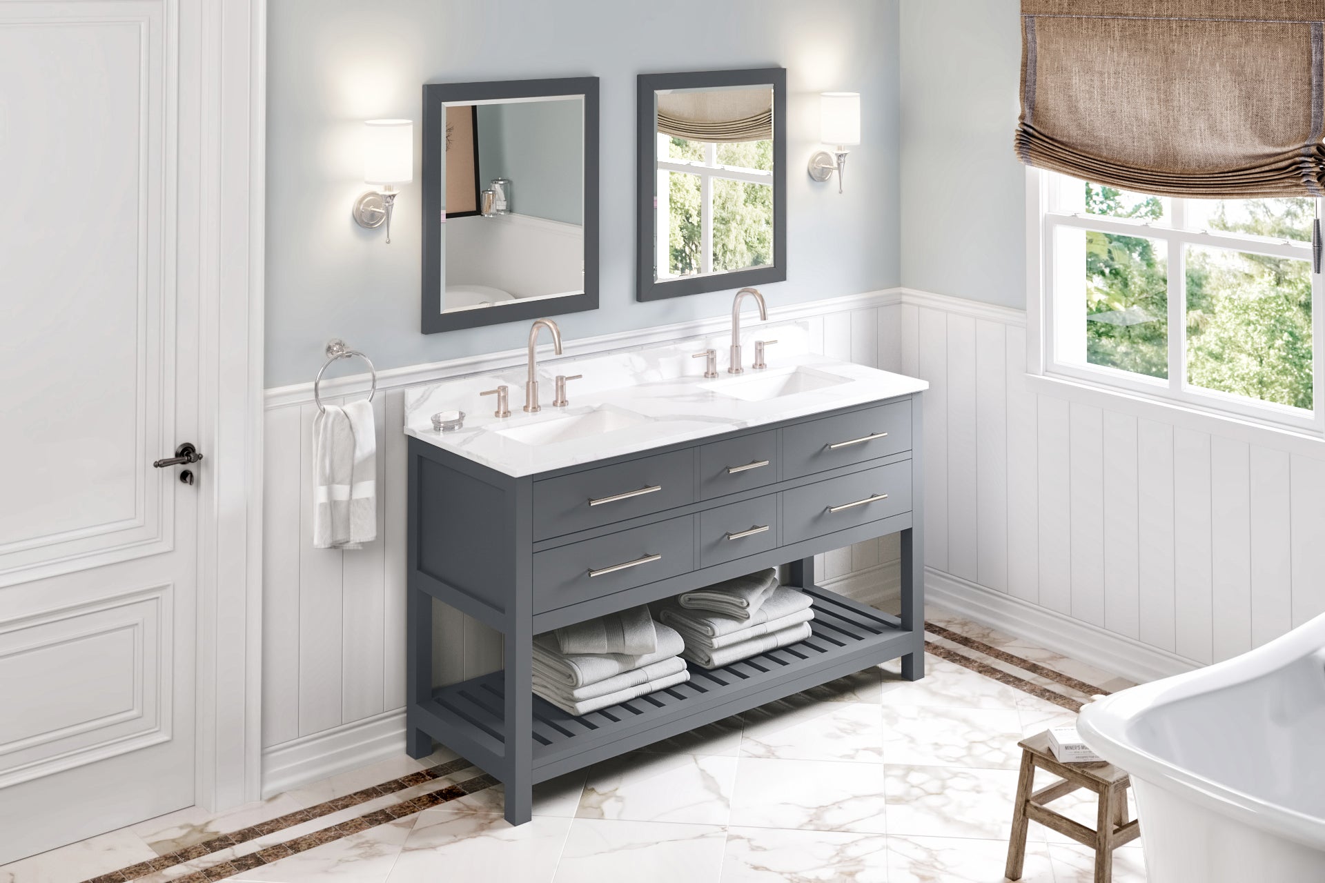 60" Wavecrest Vanity – Double Bowl – Grey