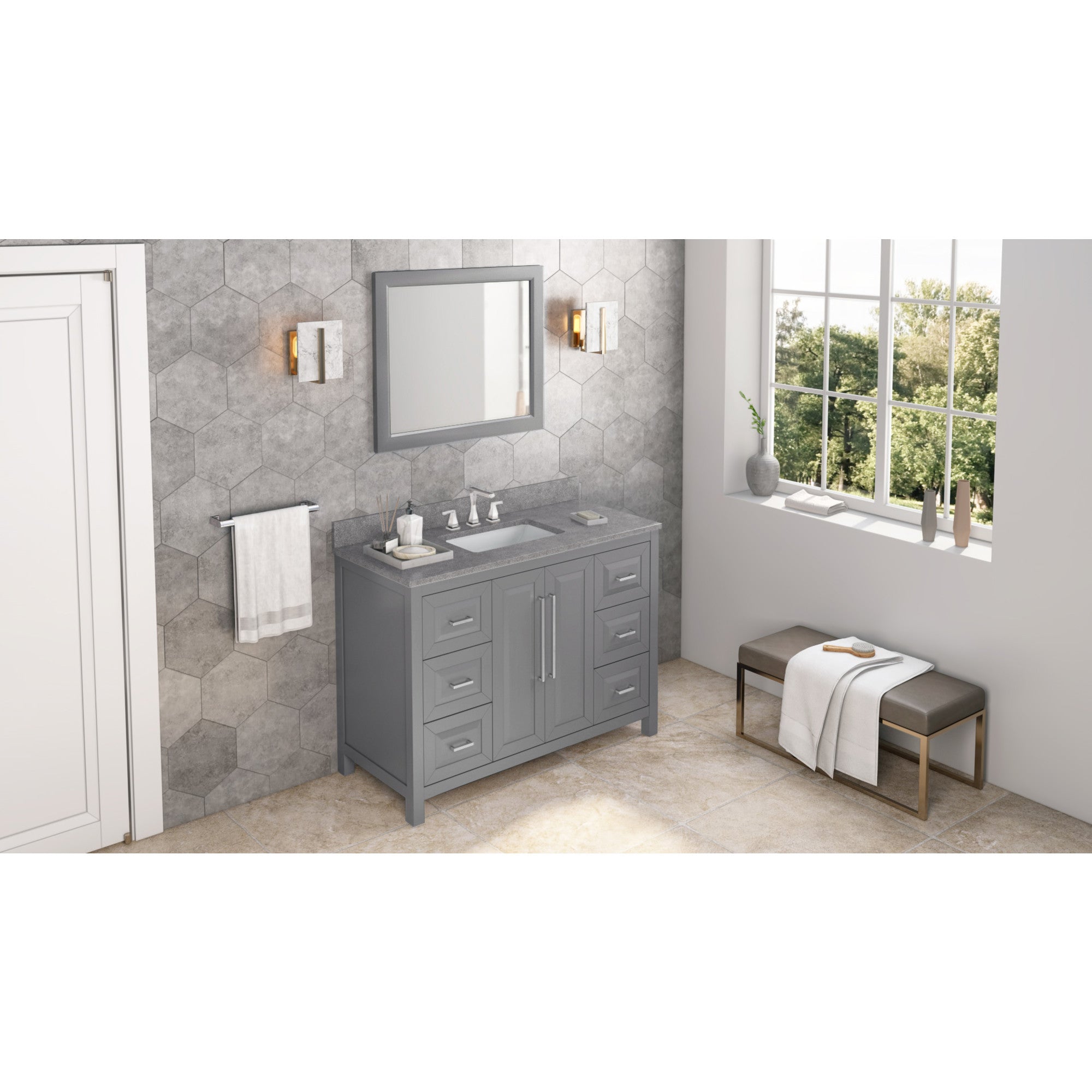 48" Grey Cade Vanity, Steel Grey Cultured Marble Vanity Top, undermount rectangle bowl