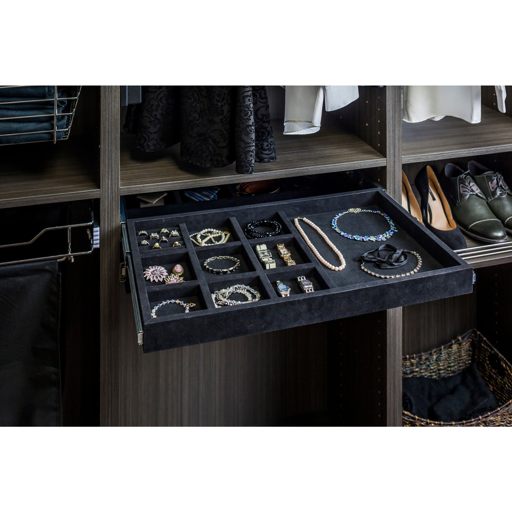 Black Felt 10-Compartment Jewelry Organizer Drawer