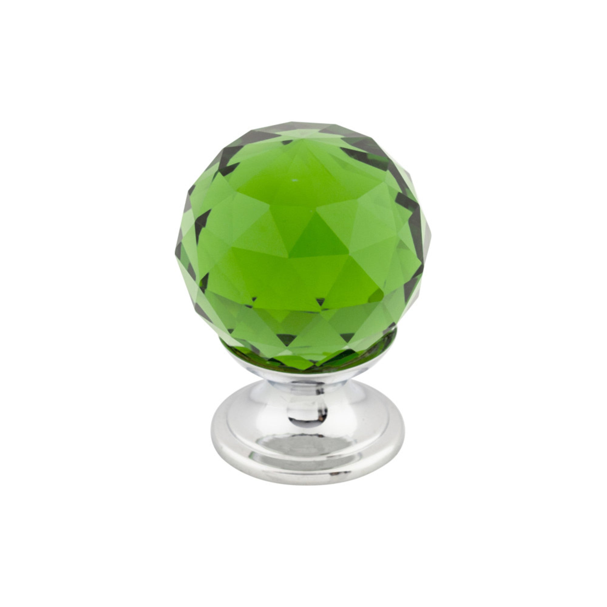 Green Crystal Round Knob - Polished Chrome