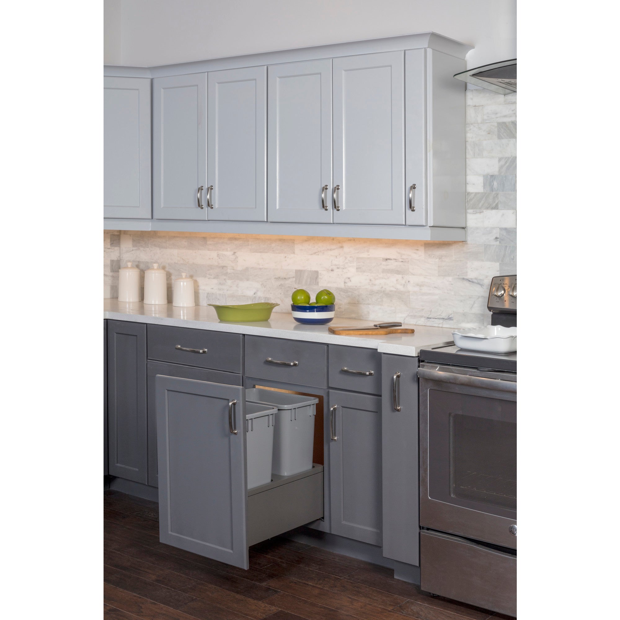 Double 35 Quart Metal Drawer Box Soft-close Trashcan Pullout