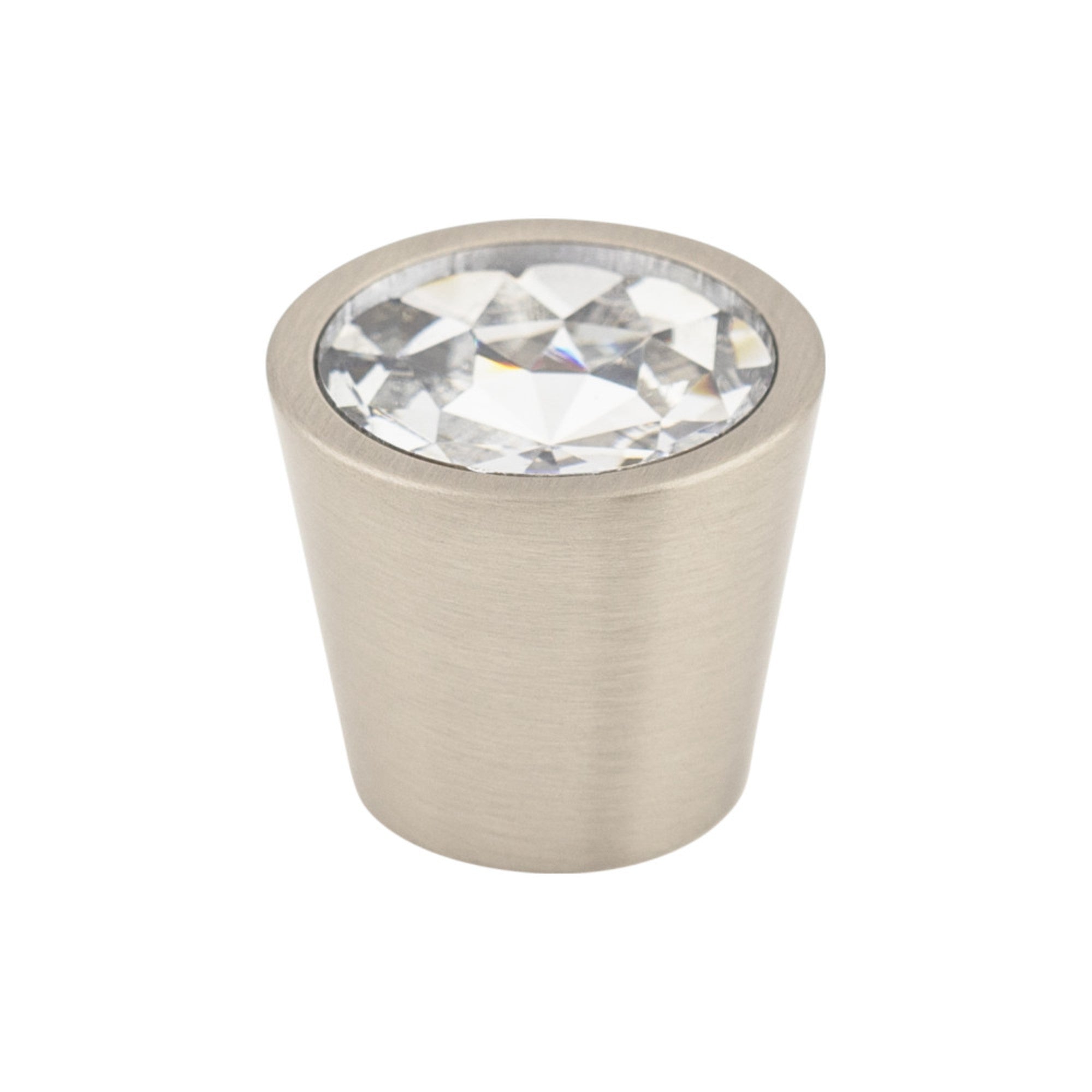 Clear Crystal Center Round Knob - Brushed Satin Nickel