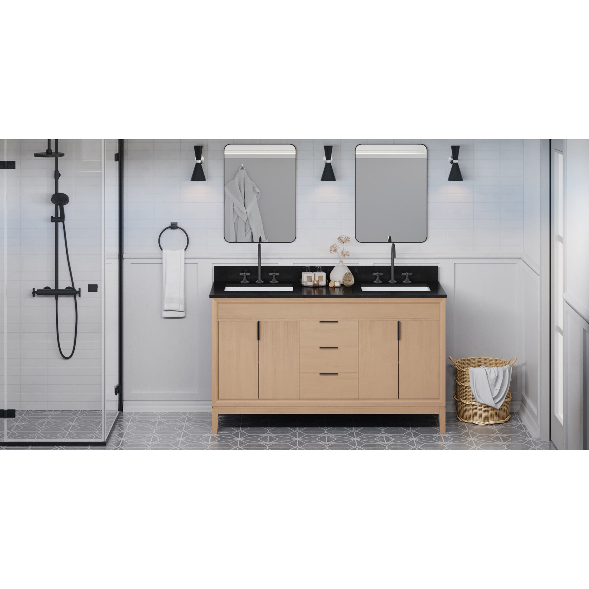 60" Theodora Vanity – Double Bowl – Natural Oak