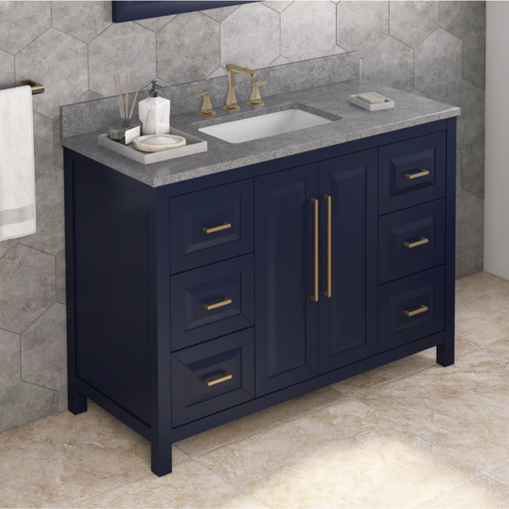 48" Hale Blue Cade Vanity, Steel Grey Cultured Marble Vanity Top, undermount rectangle bowl