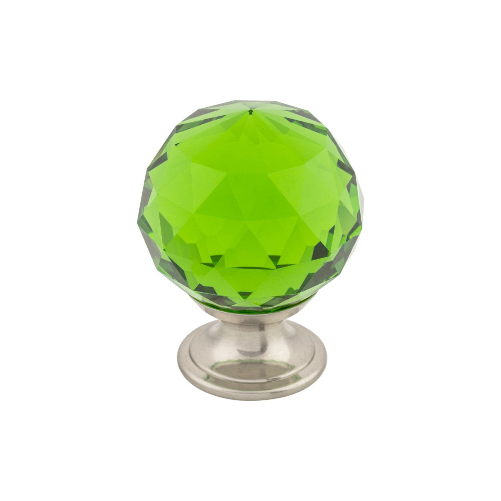 Green Crystal Round Knob - Brushed Satin Nickel