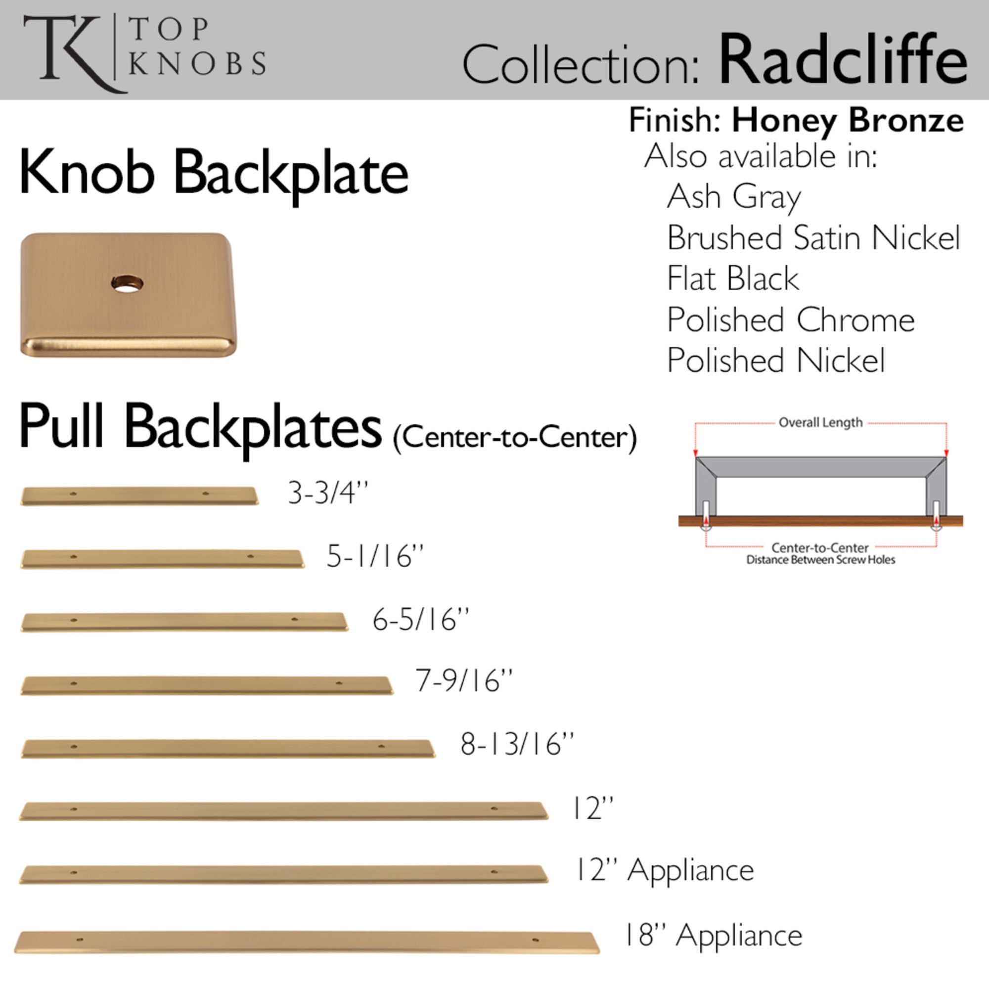 Radcliffe 12" Center to Center Pull Backplate - Honey Bronze