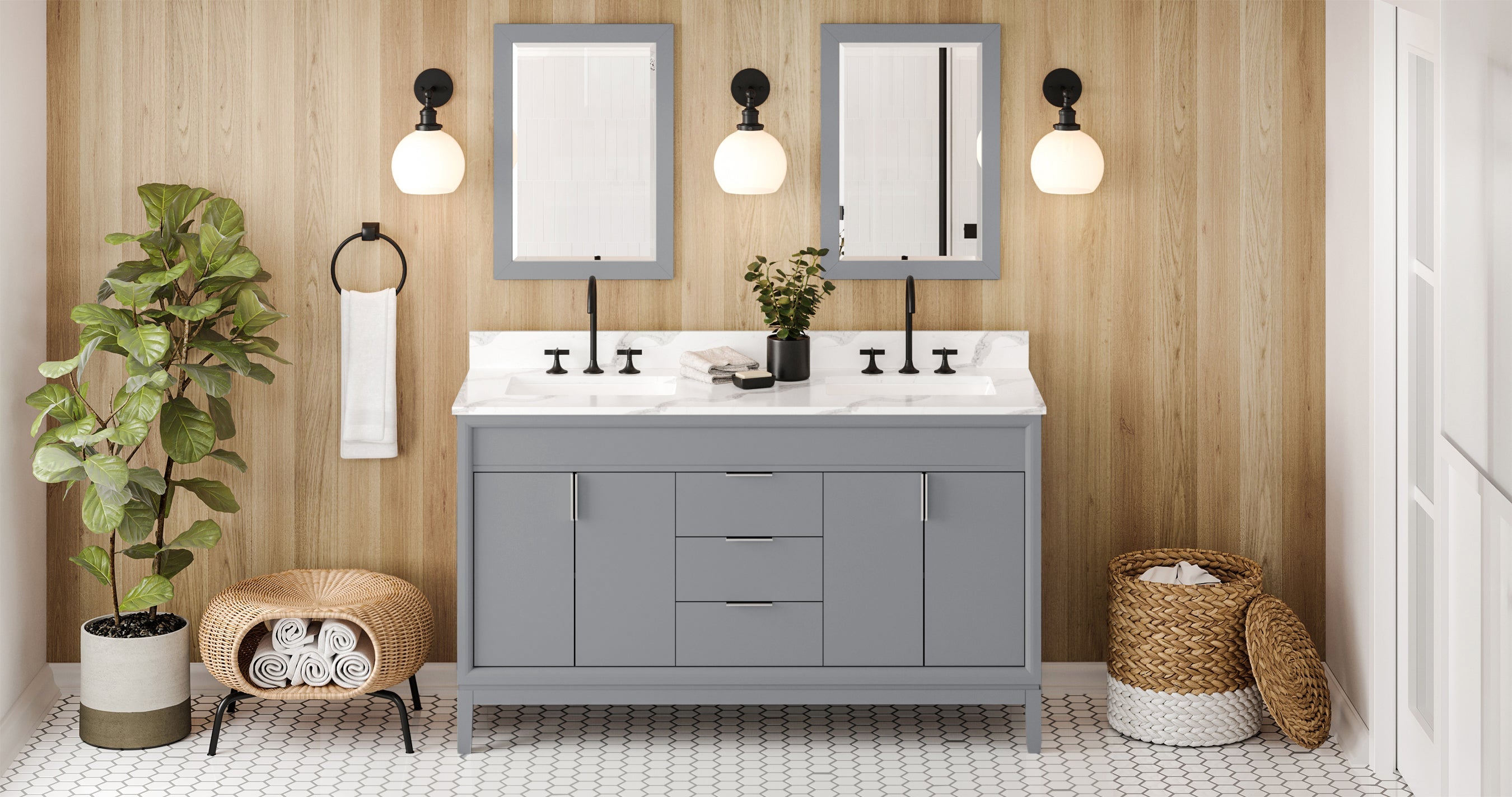 60" Theodora Vanity – Double Bowl – Grey