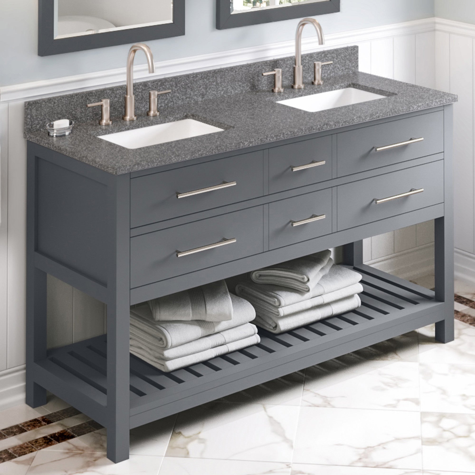 60" Wavecrest Vanity – Double Bowl – Grey