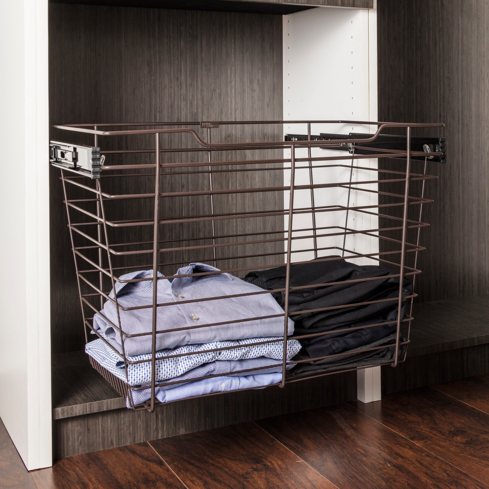 Dark Bronze Closet Pullout Basket with Slides 16"D x 29"W x 17"H