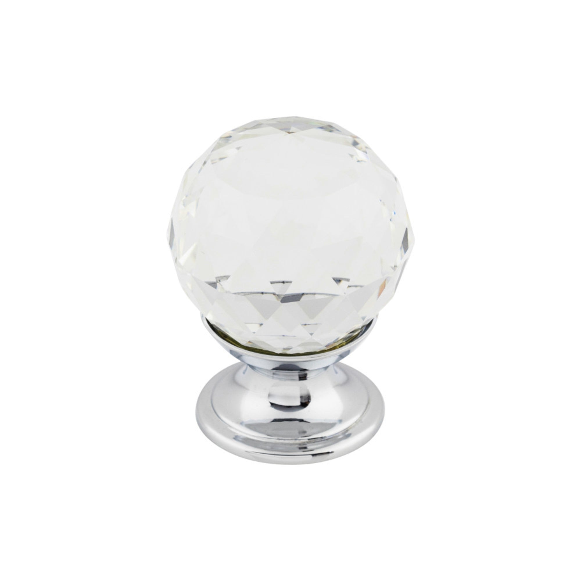 Clear Crystal Round Knob - Polished Chrome