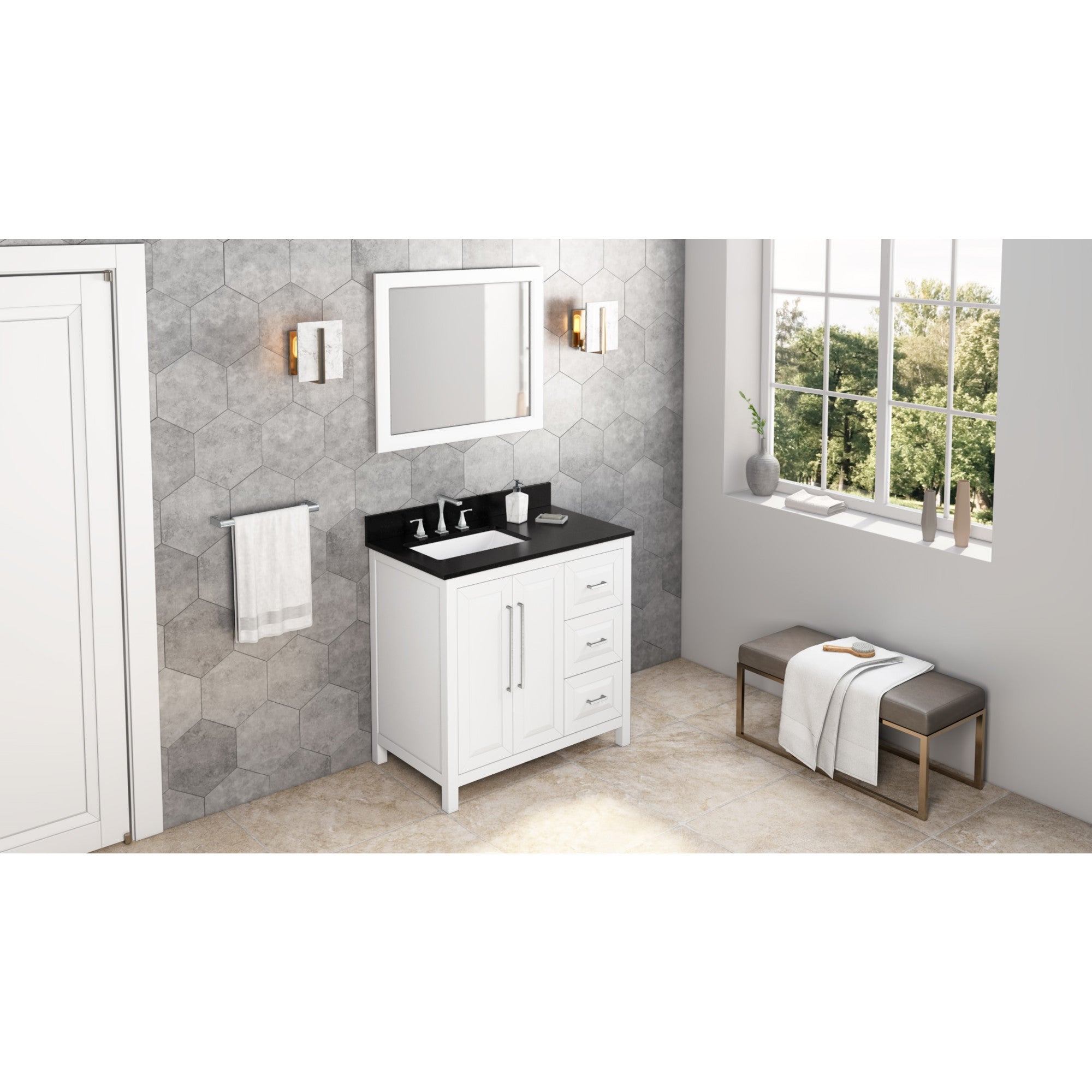 36" Cade Vanity – Left Offset - White - Black Granite