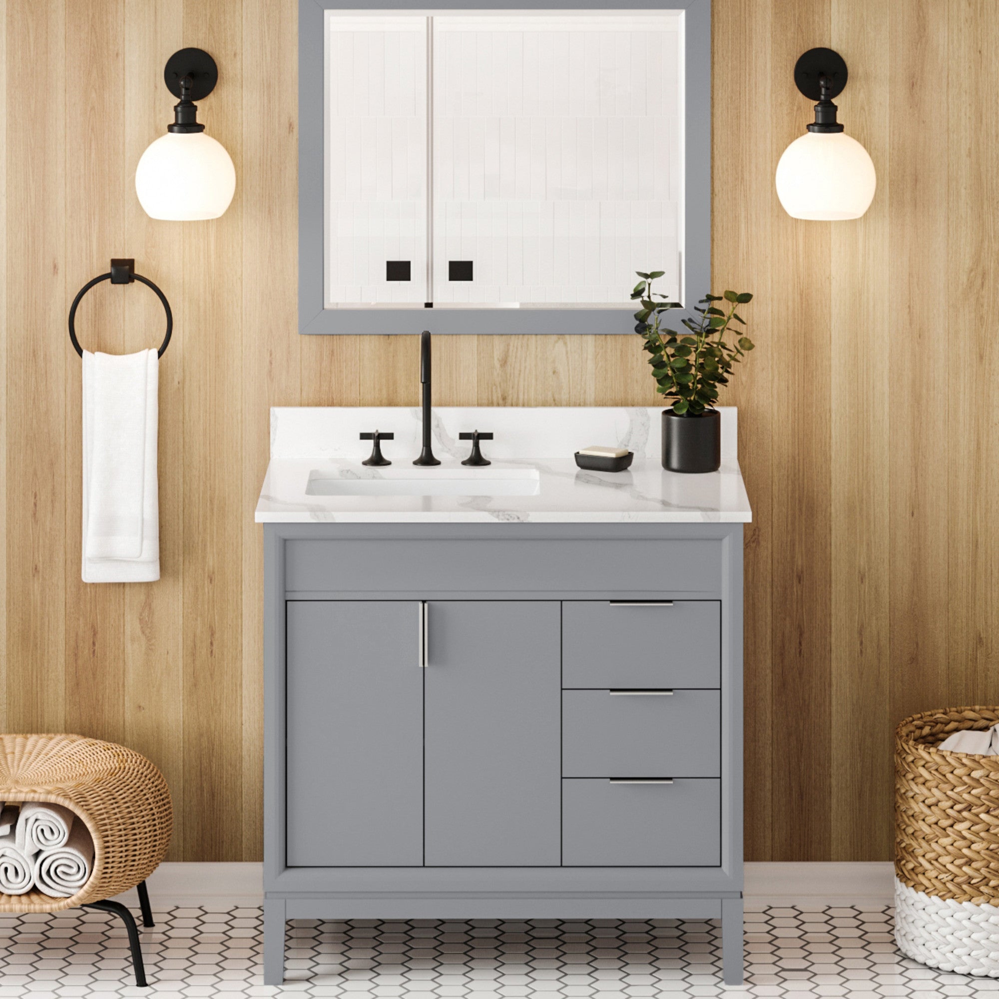 36" Theodora Vanity – Left Offset – Grey