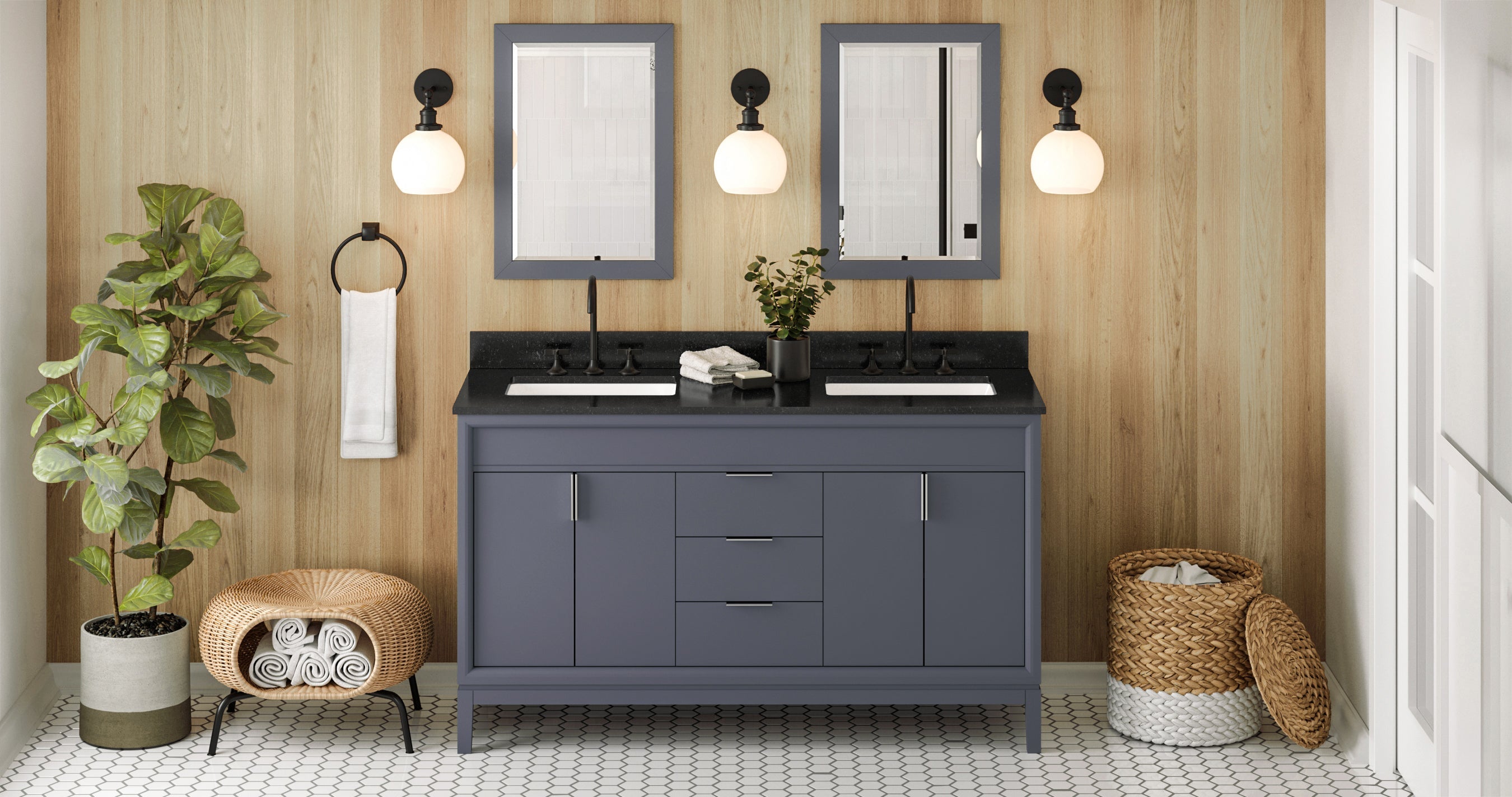 60" Theodora Vanity – Double Bowl – Blue Steel