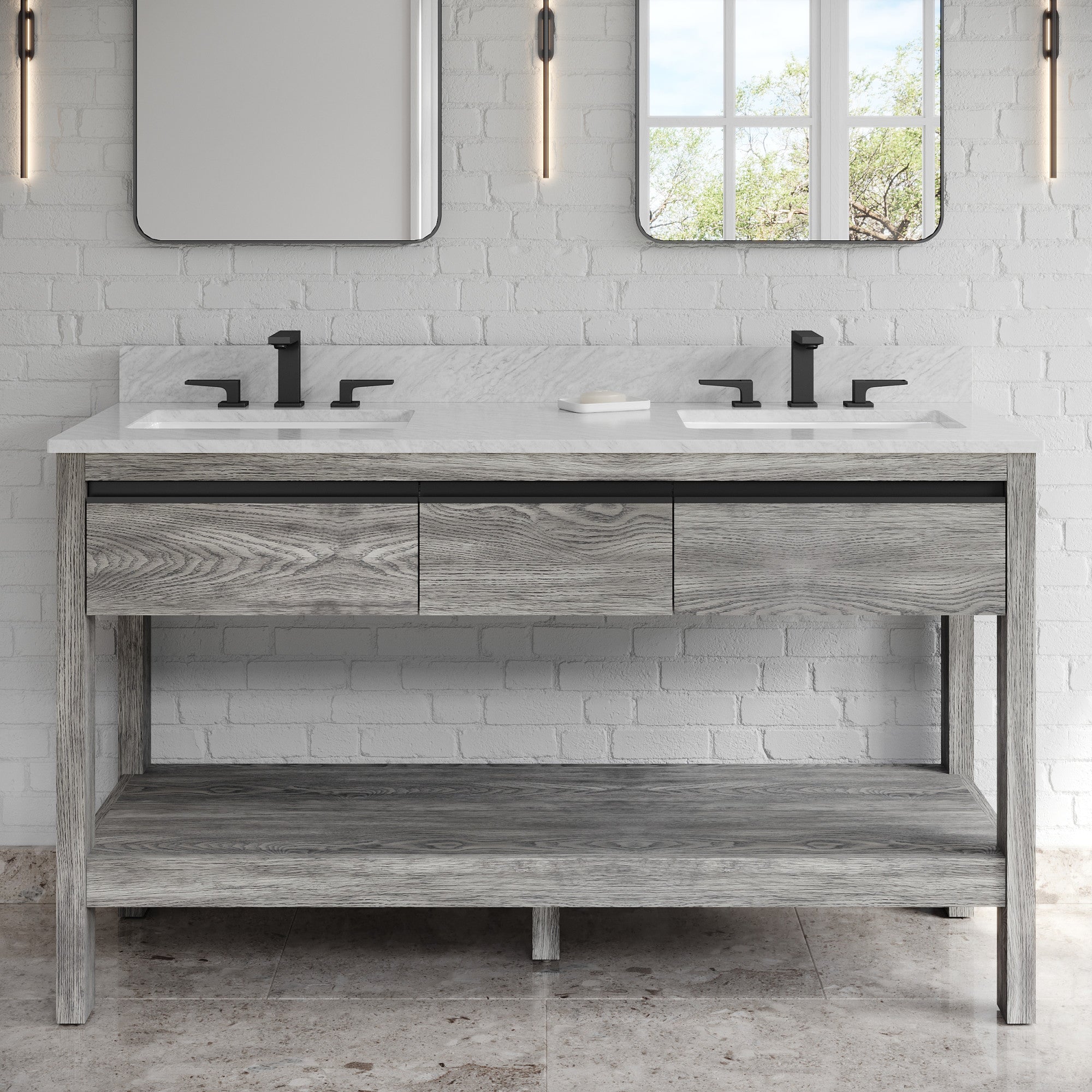 60" Jubilee Vanity – Double Bowl – Weathered Grey