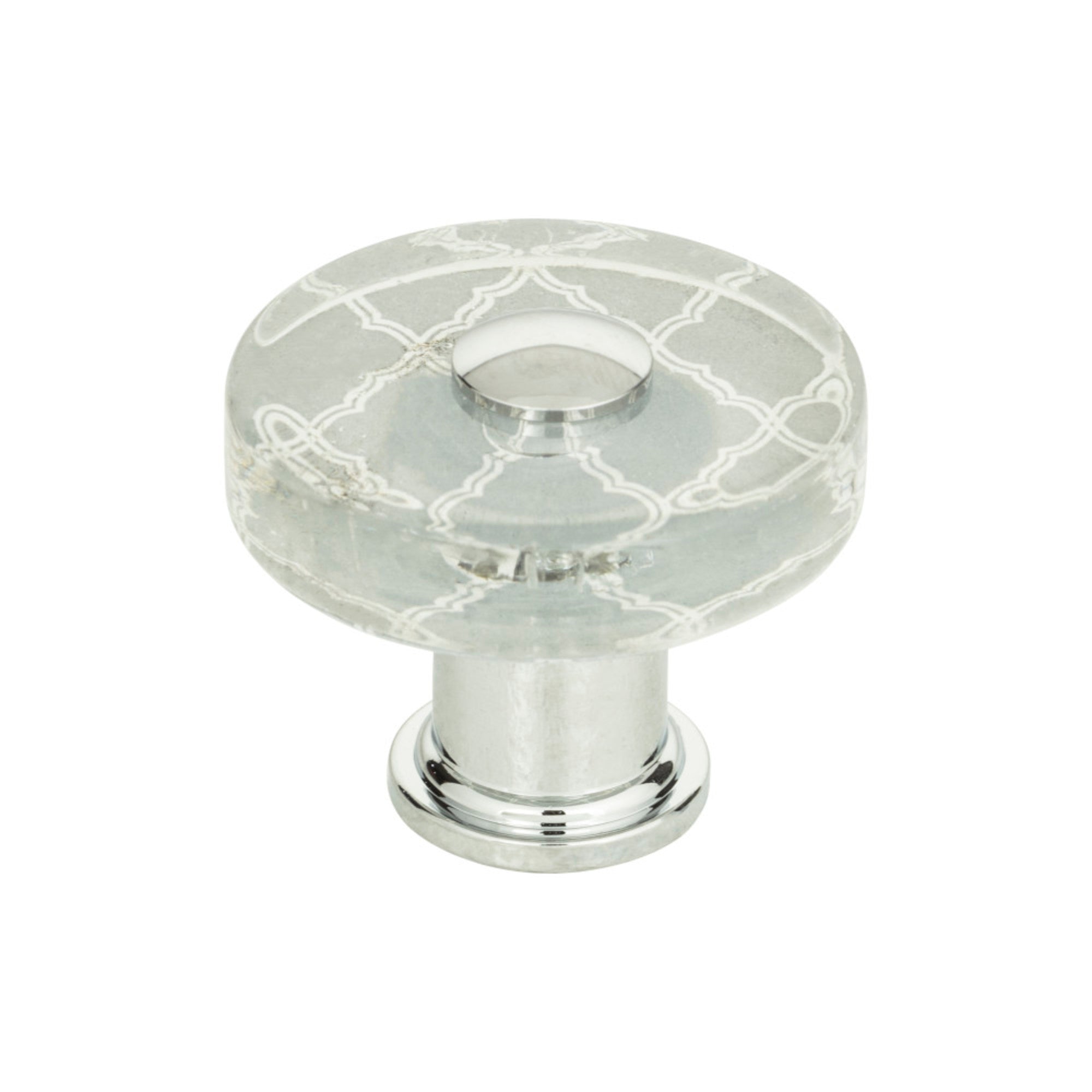 Quatrefoil Glass Round Knob - Polished Chrome